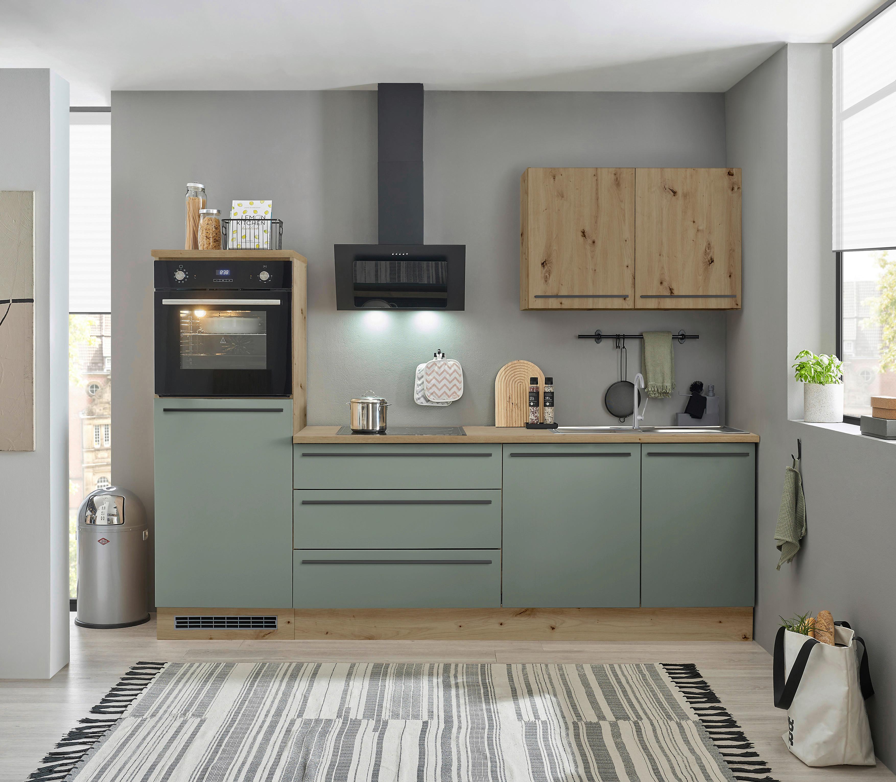 Küchenblock Toulouse Grün/Eiche Dekor B: 260 cm - Eiche Artisan/Grün, Basics, Holzwerkstoff (260cm) - MID.YOU