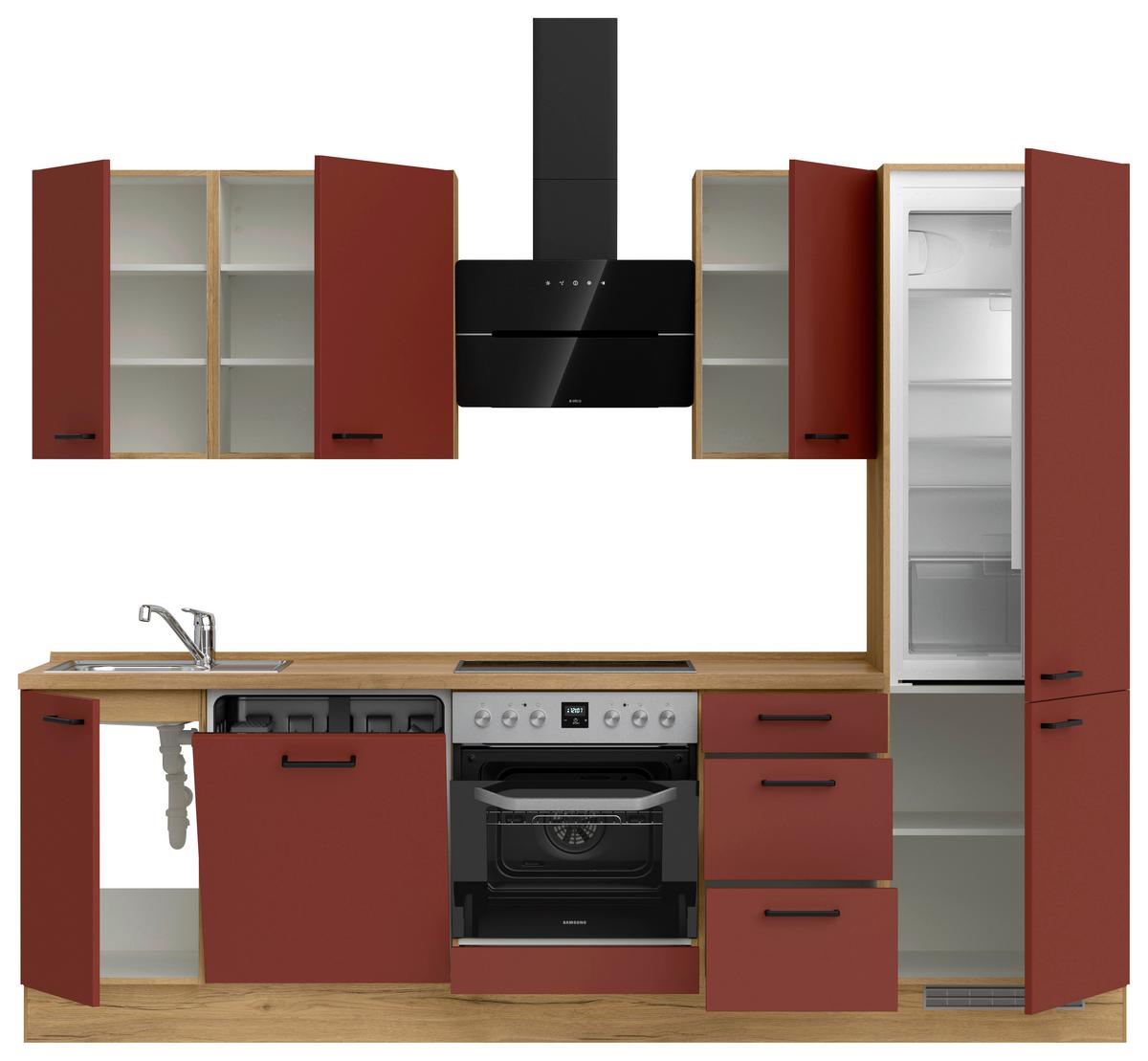 Küchenleerblock Easytouch High-Line, H6 Rechts - Eichefarben/Rot, MODERN, Holzwerkstoff (270cm) - Nobilia