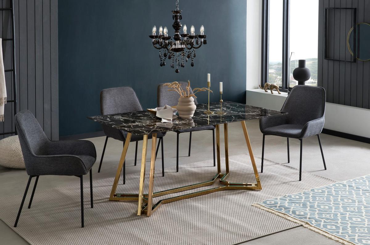 Esstisch Weiß/chromfarben B: 160 Cm - Goldfarben/Schwarz, MODERN, Glas/Metall (160/90/76cm) - Livetastic