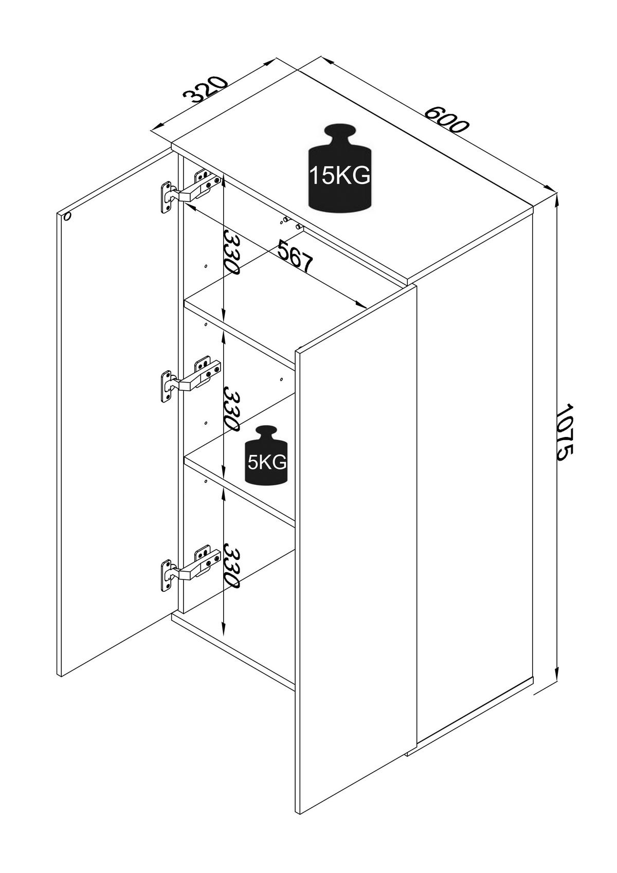 Highboard Dalosa Grau B: 60 cm - Grau, Design, Holzwerkstoff (60/108/32cm) - MID.YOU
