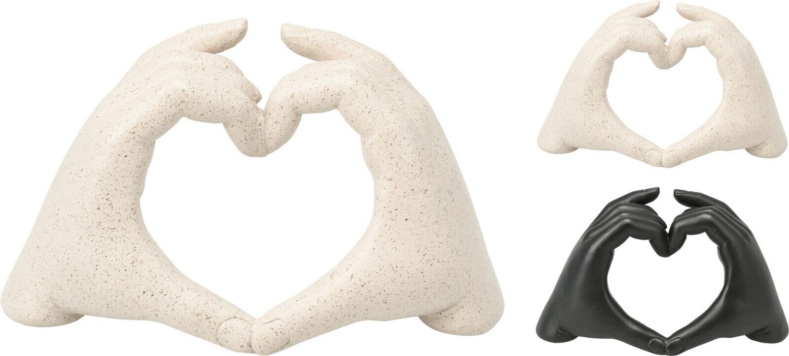 SKULPTUR Herzi - Sandfarben/Schwarz, Basics, Stein (14/5,5/8cm)