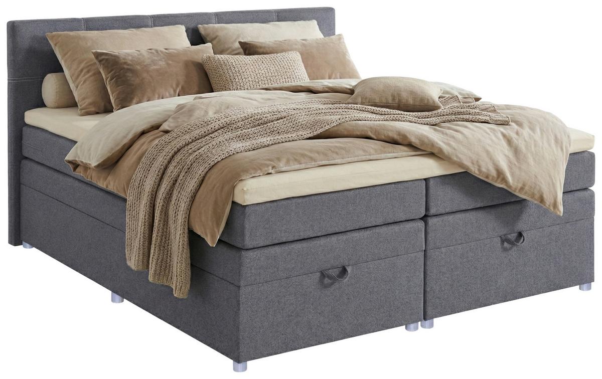 Boxspringbett Royal 180x200 Hellgrau - Chromfarben/Hellgrau, MODERN, Holzwerkstoff/Textil (180/200cm)