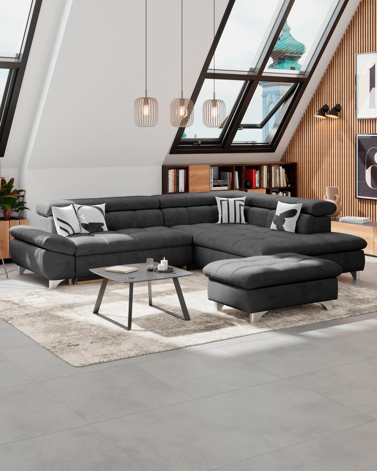 Hocker Gemini Schwarz, B: 108cm - Chromfarben/Anthrazit, KONVENTIONELL, Textil (108/46/108cm)