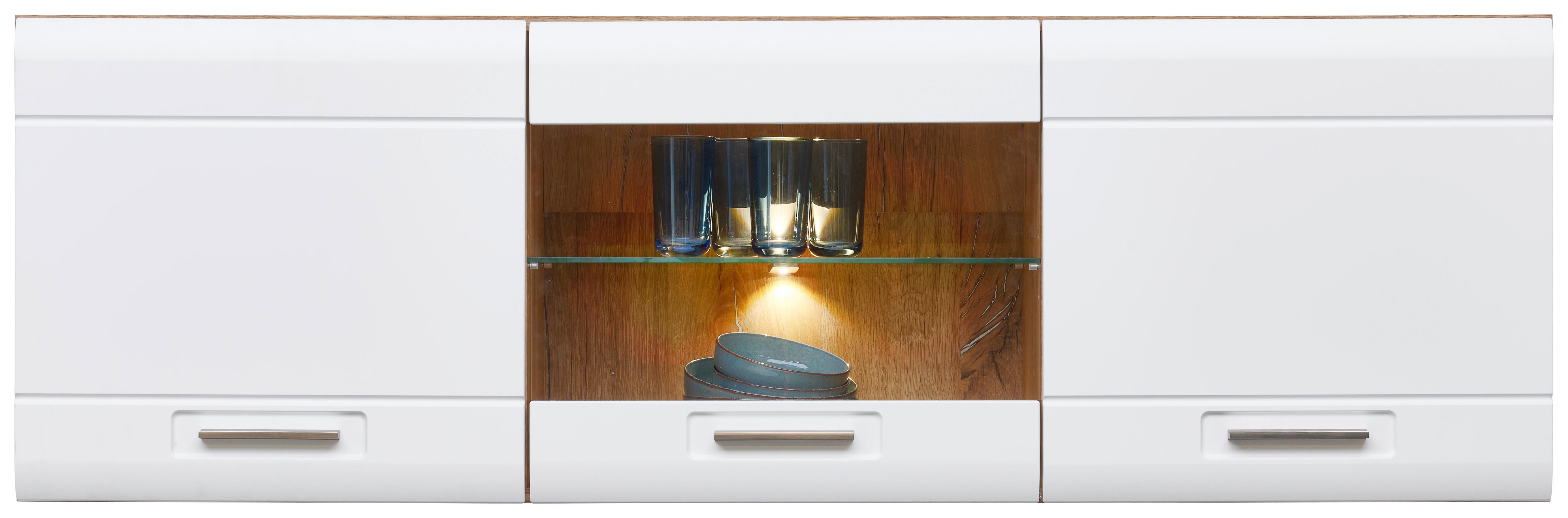 Hängevitrine Auris B: 164,3 cm Eiche Dekor/Weiß - Weiß, MODERN, Glas/Holzwerkstoff (164,3/52/37,1cm) - Luca Bessoni