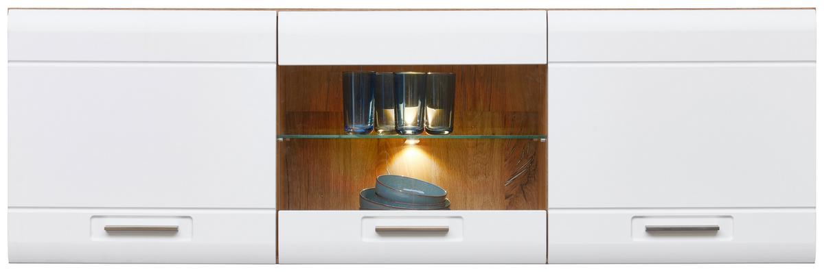 Hängevitrine Auris B: 164,3 cm Eiche Dekor/Weiß - Weiß, MODERN, Glas/Holzwerkstoff (164,3/52/37,1cm) - Luca Bessoni