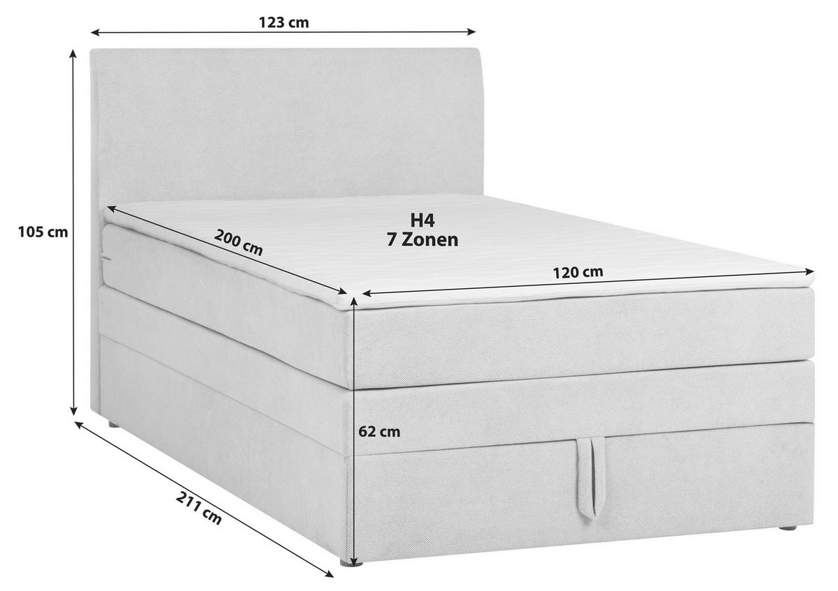 Boxspringbett mit Topper 120x200 Wickie - Hellgrau/Schwarz, KONVENTIONELL, Holz/Textil (120/200cm)
