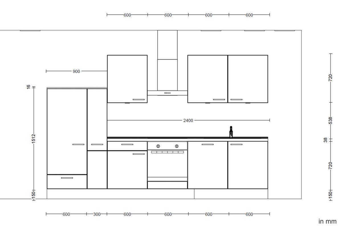 Kuchyňská linka 330 cm, kamenná sivá - šedá/černá, Moderní, kov/kompozitní dřevo (330cm) - Nobilia