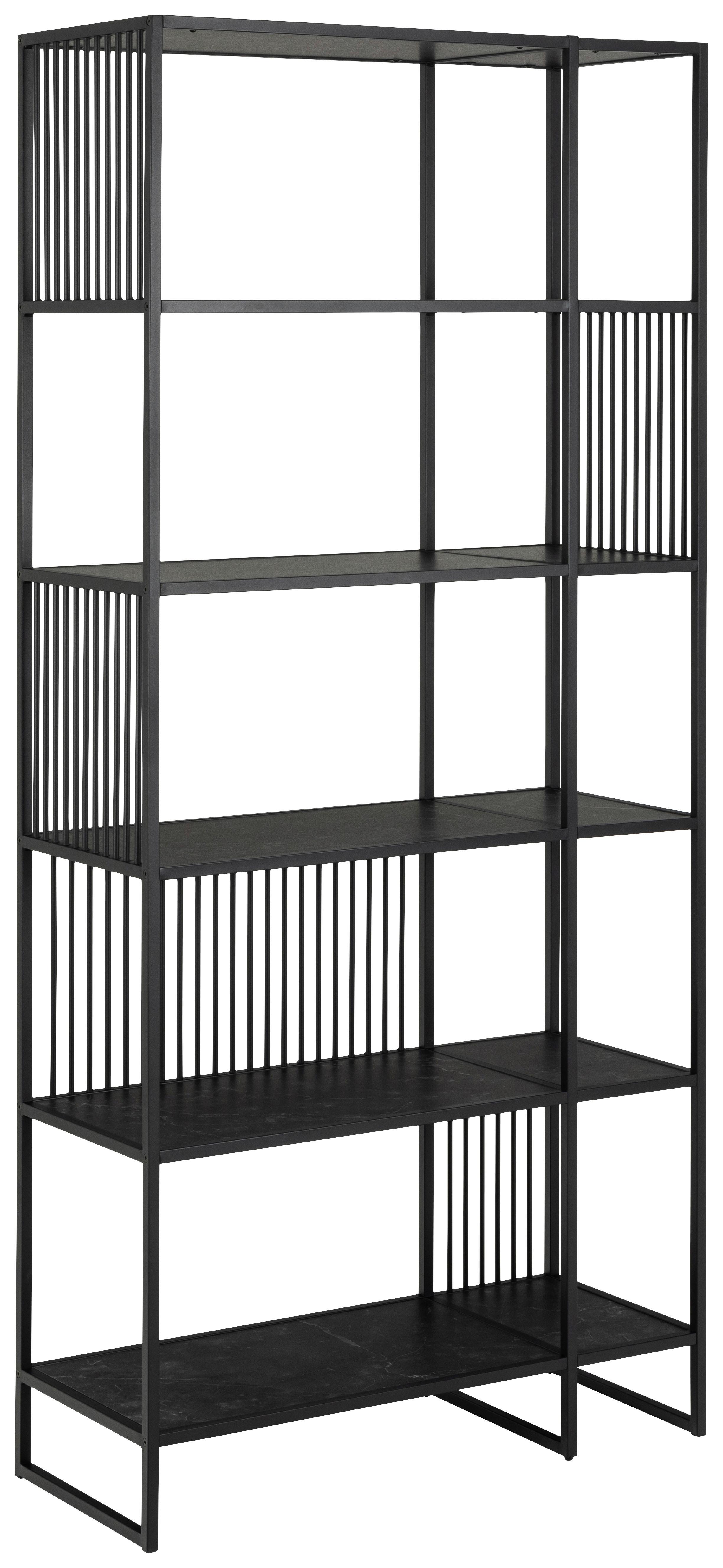 Regál STRINGTON - čierna, Design, kov/kompozitné drevo (85/185/35cm) - MID.YOU