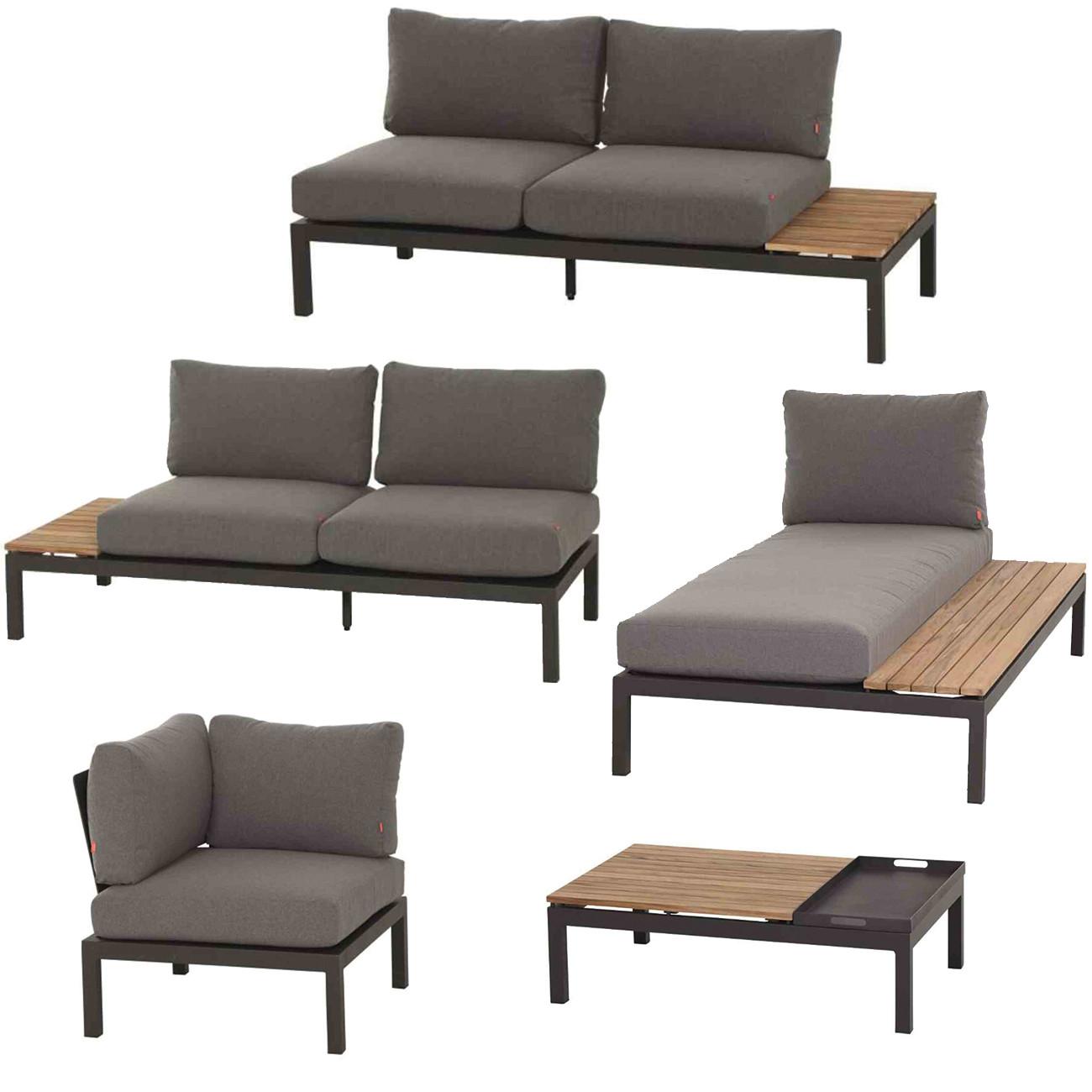 Loungegarnitur 5-Tlg Teakholz/Metall mit Kissen - Anthrazit/Grau, KONVENTIONELL, Holz/Textil - Siena Garden