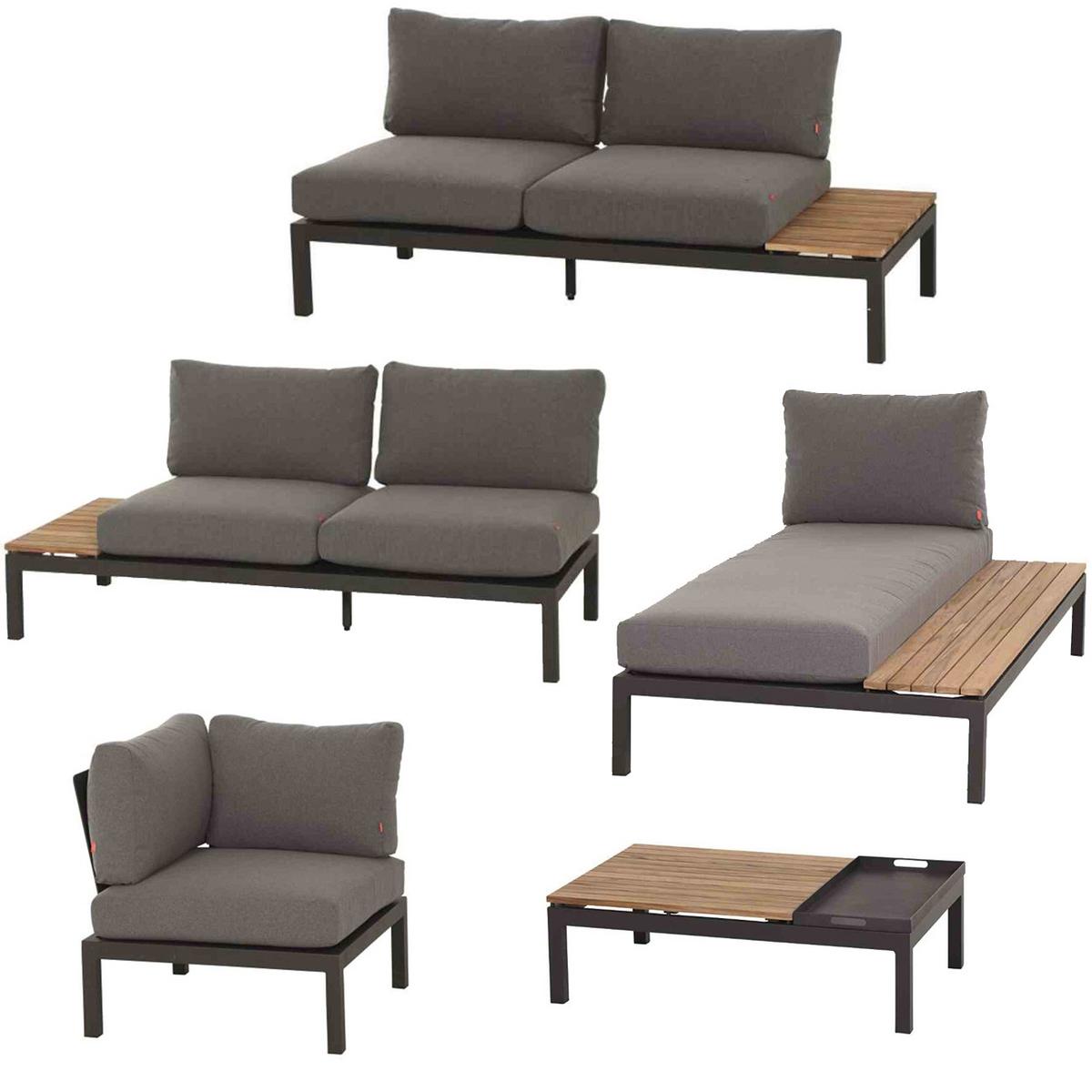 Loungegarnitur 5-Tlg Teakholz/Metall mit Kissen - Anthrazit/Grau, KONVENTIONELL, Holz/Textil - Siena Garden