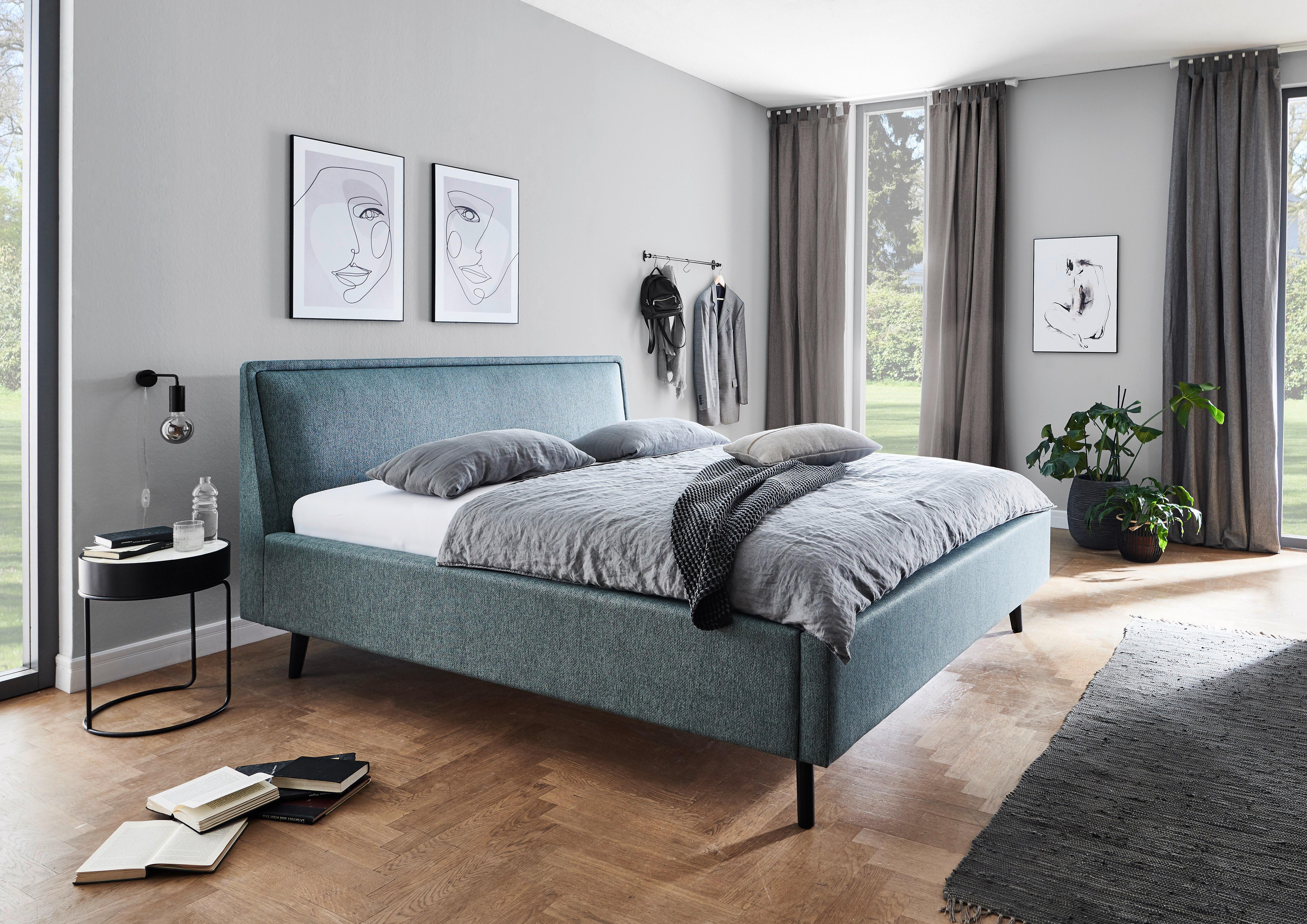 Polsterbett Frieda 160x200cm Blau, Inkl. Bettkasten - Blau/Schwarz, KONVENTIONELL, Holz/Textil (160/200cm) - Livetastic