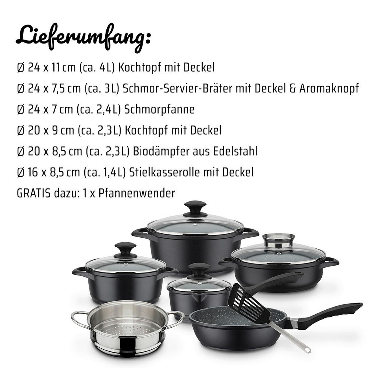 Gsw Kochtopfset Gourmet Schwarz,  5-Teilig - Schwarz, Basics, Metall - GSW