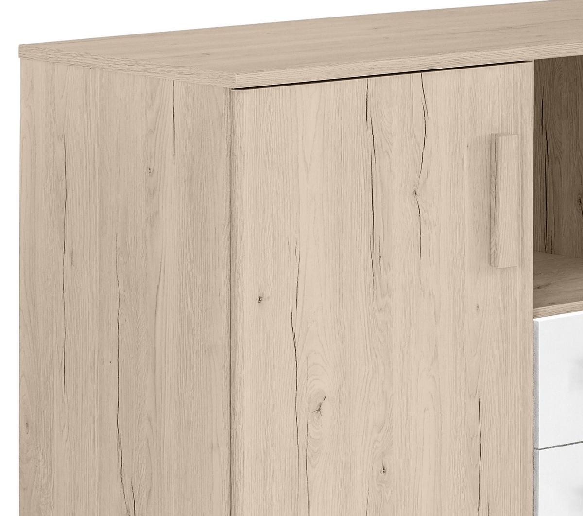 Kommode 124cm Cariba, Eiche Dekor/Weiß - Eichefarben/Weiß, Design, Holzwerkstoff (124/105/41cm) - MID.YOU