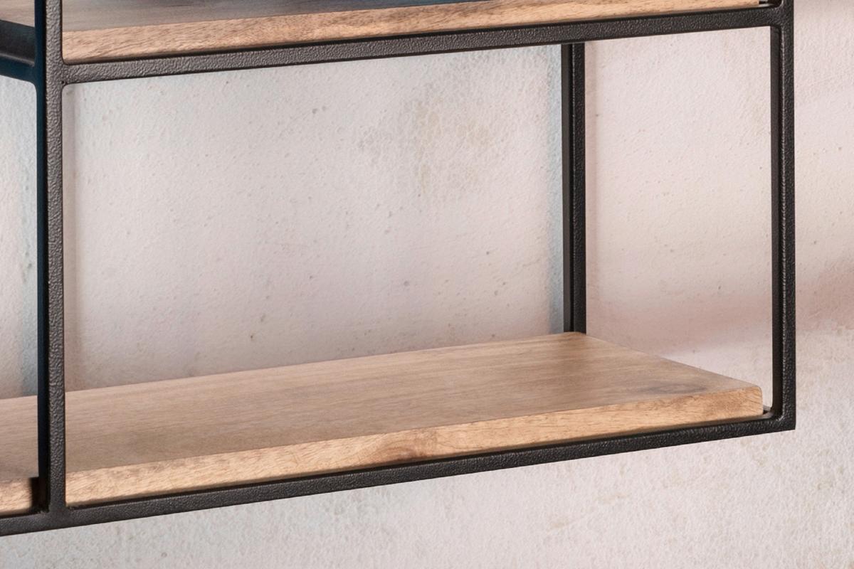 Wandregal Metall/Mangoholz B: 60 cm - Schwarz, Design, Holz/Metall (60/40/18cm) - MID.YOU