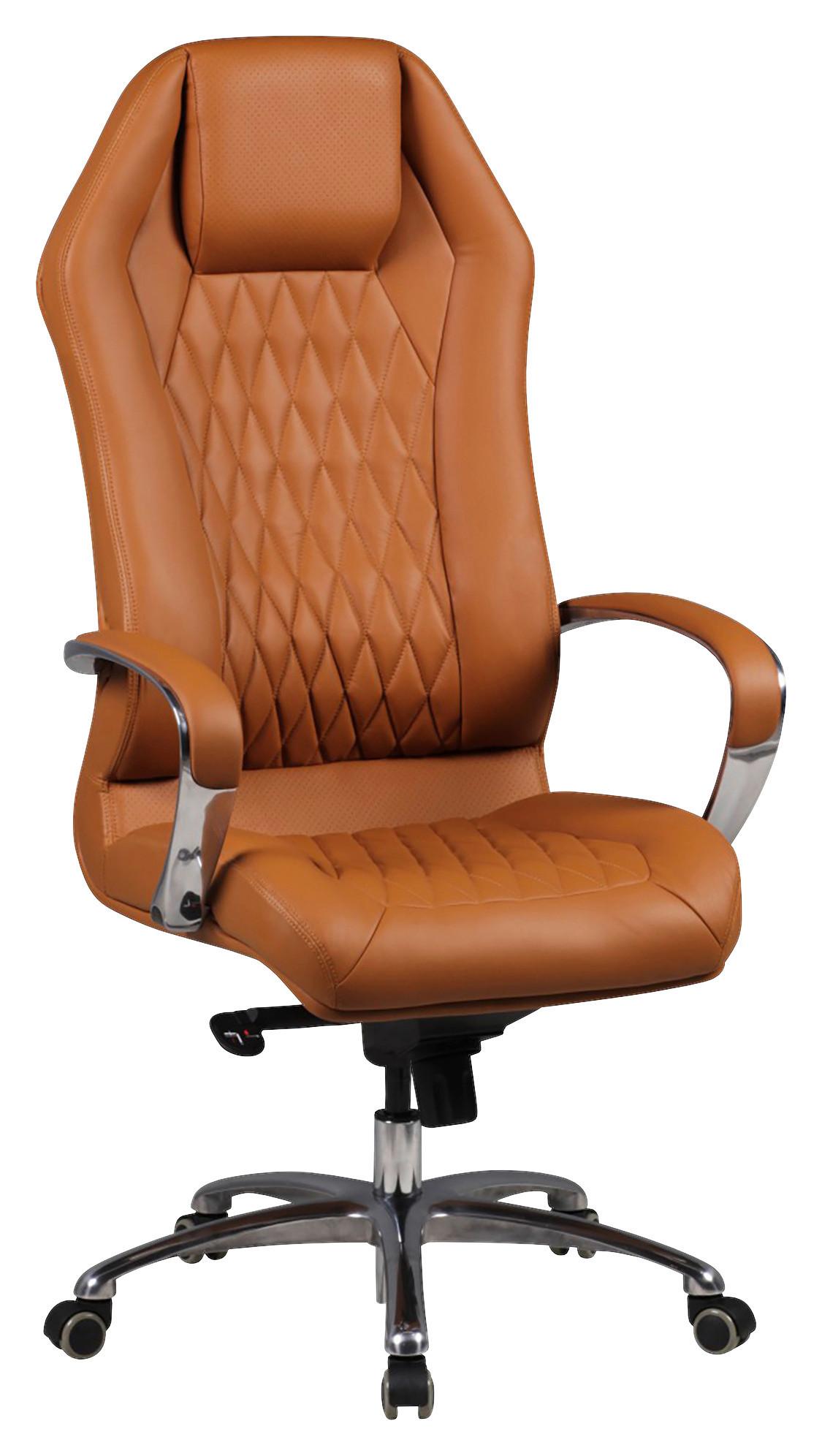 Chefsessel Monterey mit Arm- Stützen Leder Braun Bis 120 Kg - Hellbraun/Alufarben, MODERN, Leder/Kunststoff (67/136/67cm) - MID.YOU