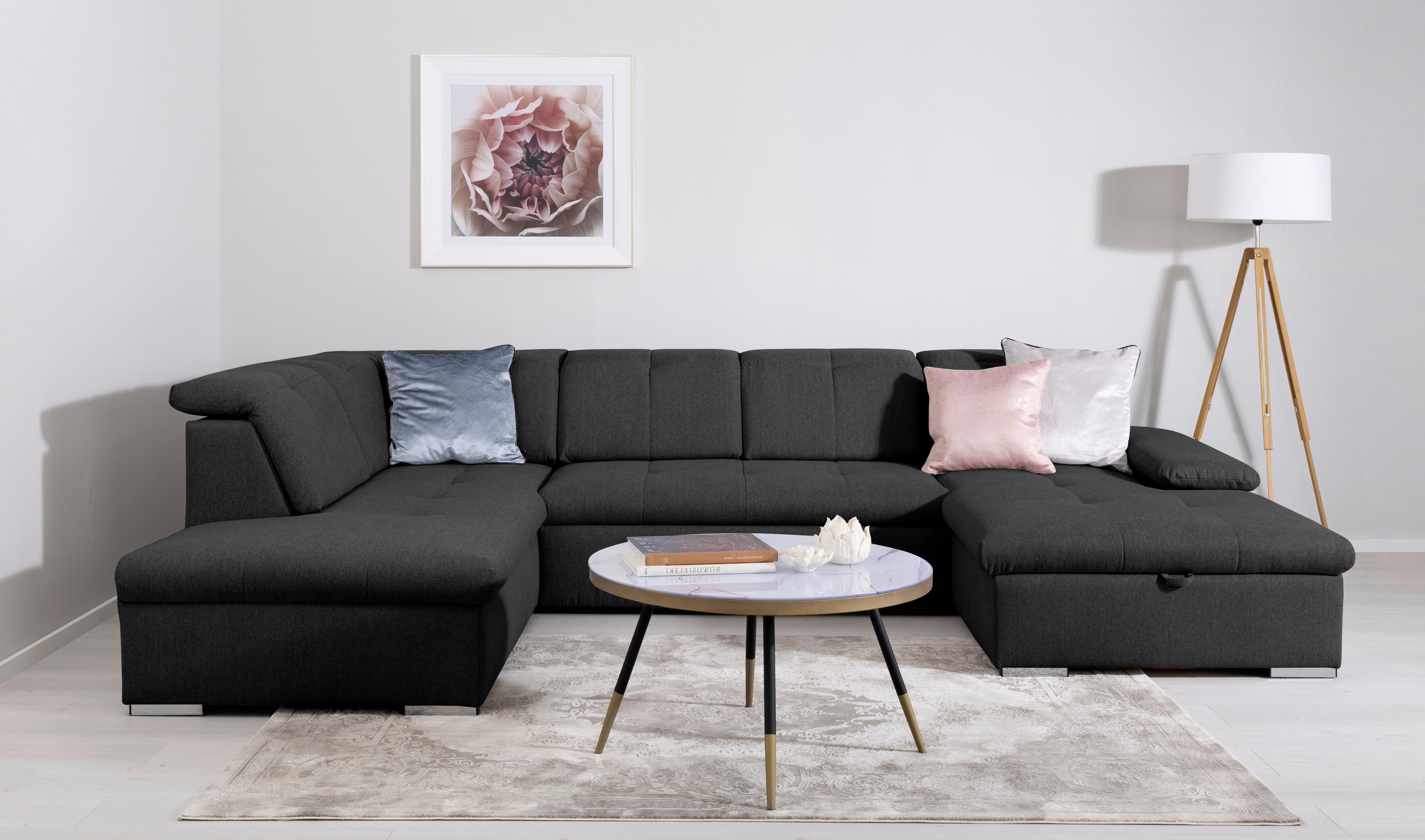 Wohnlandschaft Ramzes Schwarz U: 215x328x173 cm - Schwarz/Grau, Design, Textil (215/328/173cm) - MID.YOU