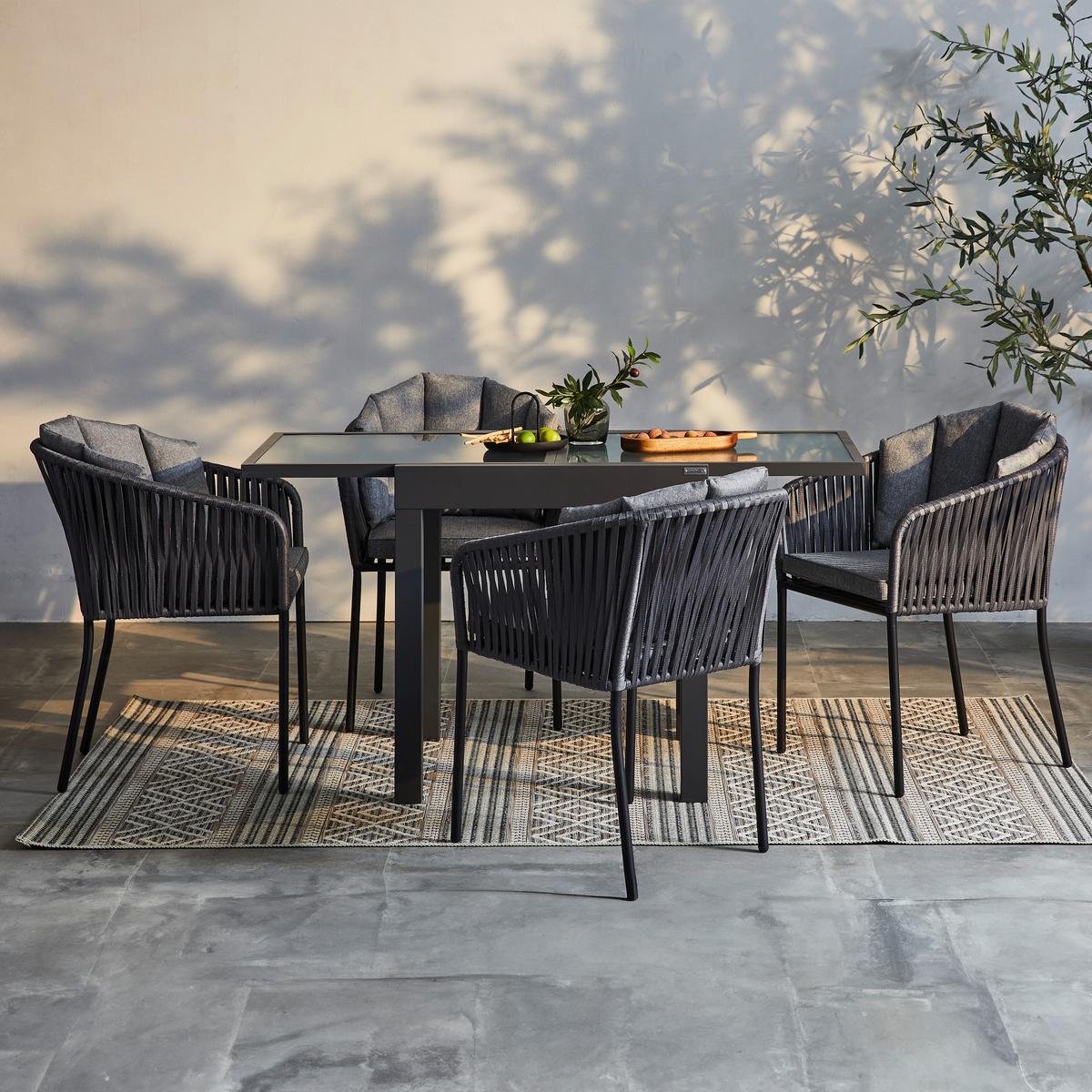 Gartensessel Zoe Metal / Kunststoff / Textil - Schwarz/Grau, MODERN, Kunststoff/Textil (59/77,5/61cm) - Beldano
