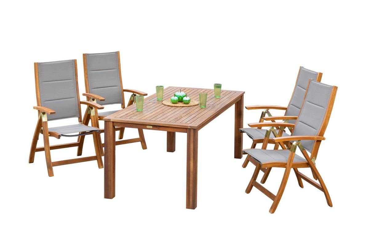 Gartenmöbel Set 5-tlg. Acapulco Akazie/textil - Grau/Akaziefarben, ROMANTIK / LANDHAUS, Holz/Textil - Gardenson