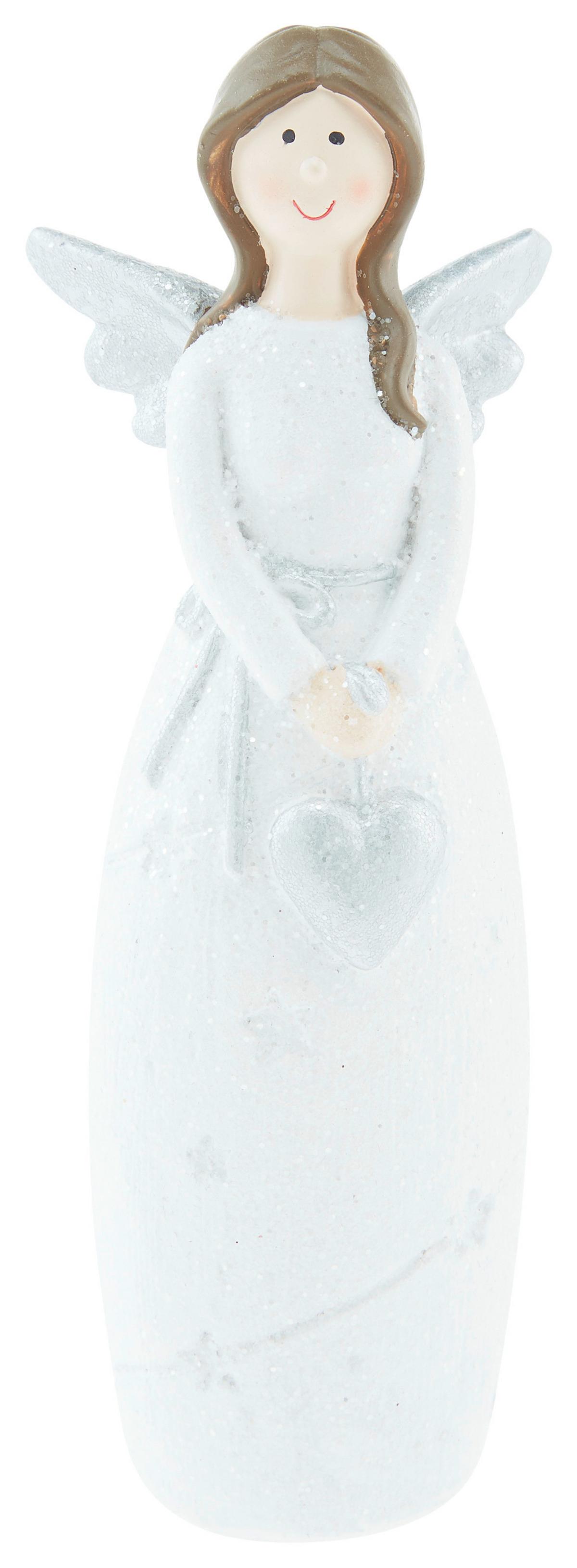 Weihnachtsdeko Engel Stein Stehend, H: ca. 17 cm - Silberfarben/Creme, KONVENTIONELL, Stein (6/4,5/16,5cm) - Luca Bessoni