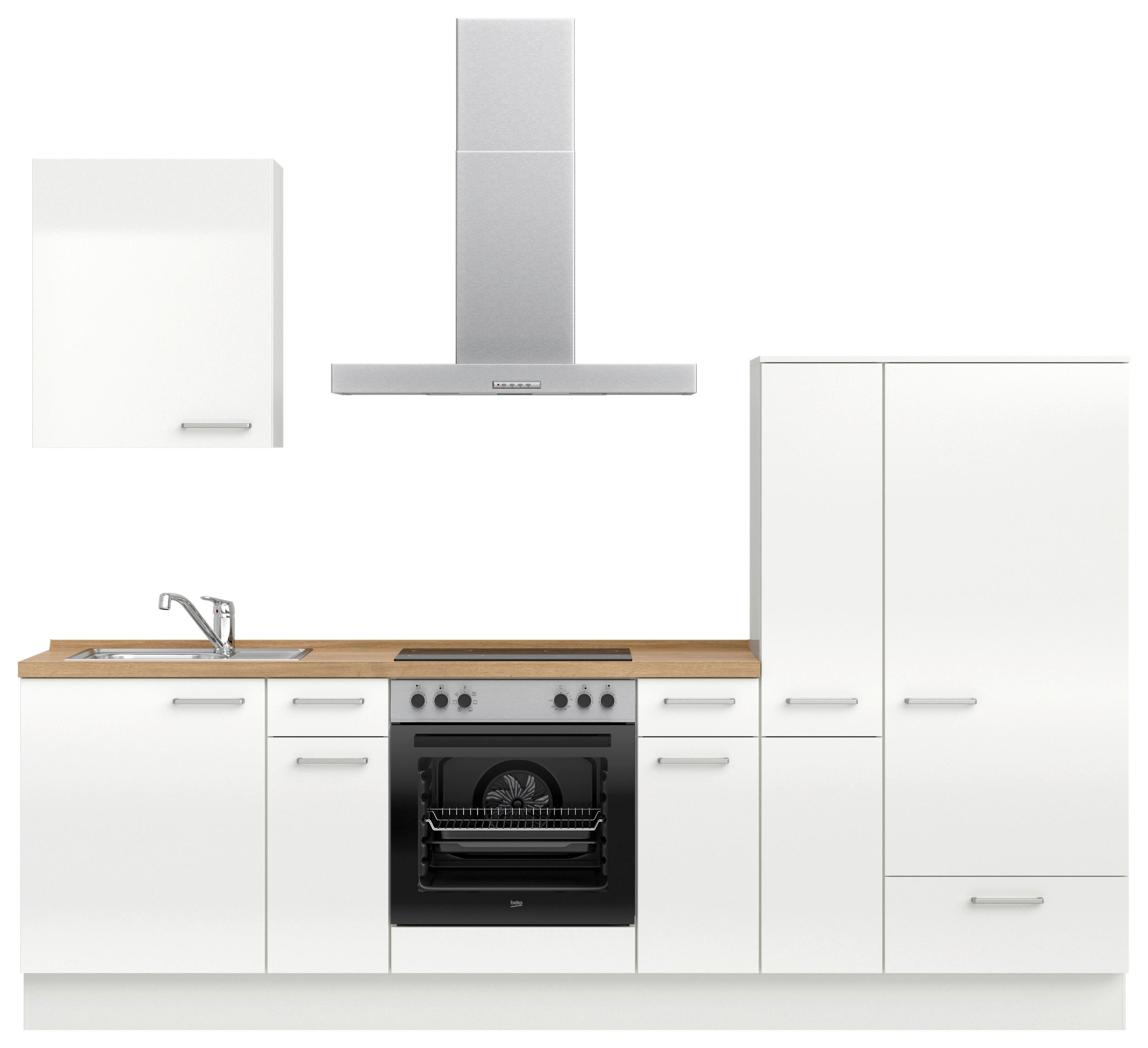 Kuchyňská linka 270 cm, alpská bílá vysoký lesk - barvy dubu/vysoce lesklá bílá, Moderní, kov/kompozitní dřevo (270cm) - Nobilia