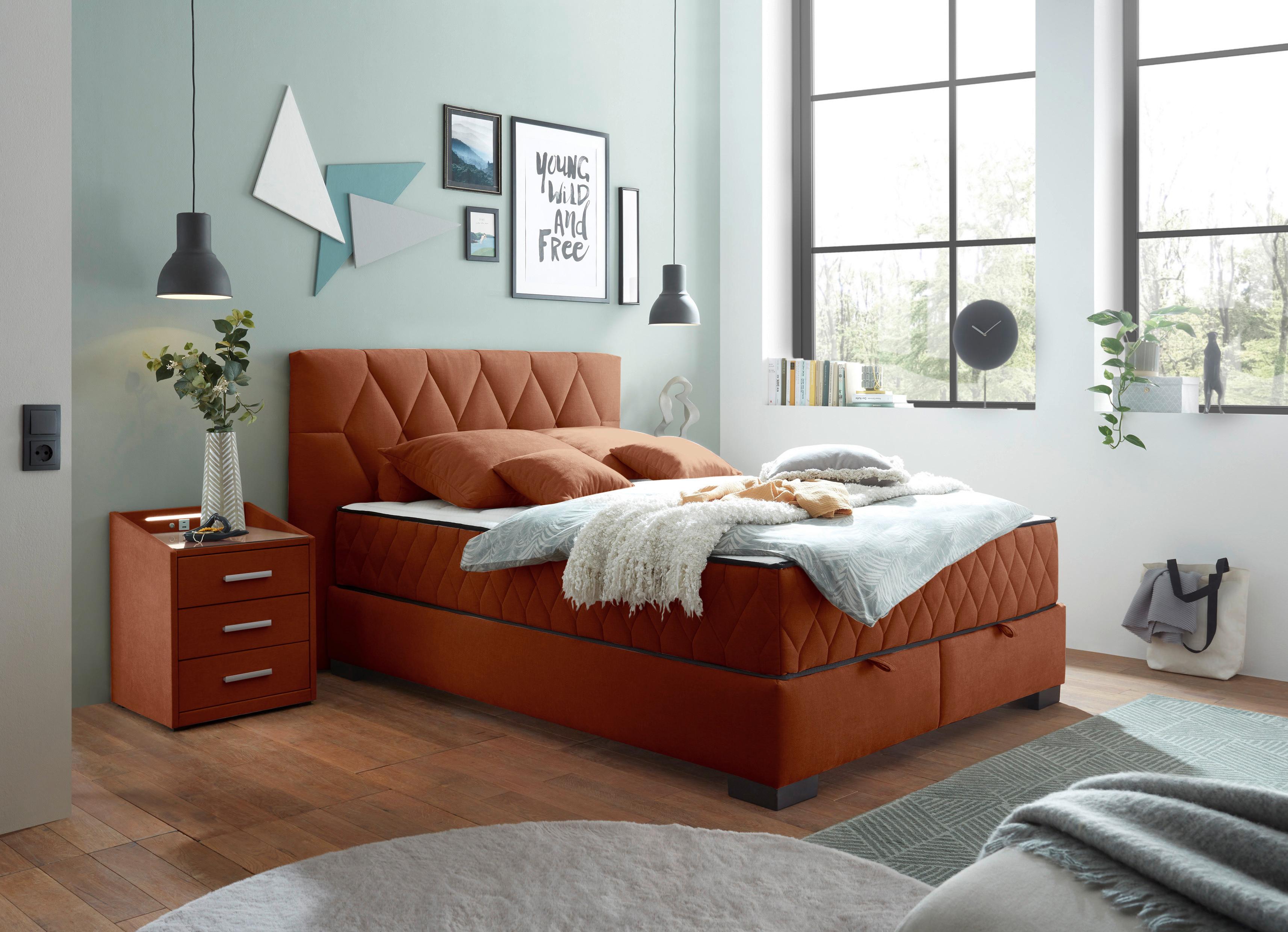 Boxbett Nagol B - Cognac/Schwarz, MODERN, Holzwerkstoff/Textil (140/200cm) - MID.YOU