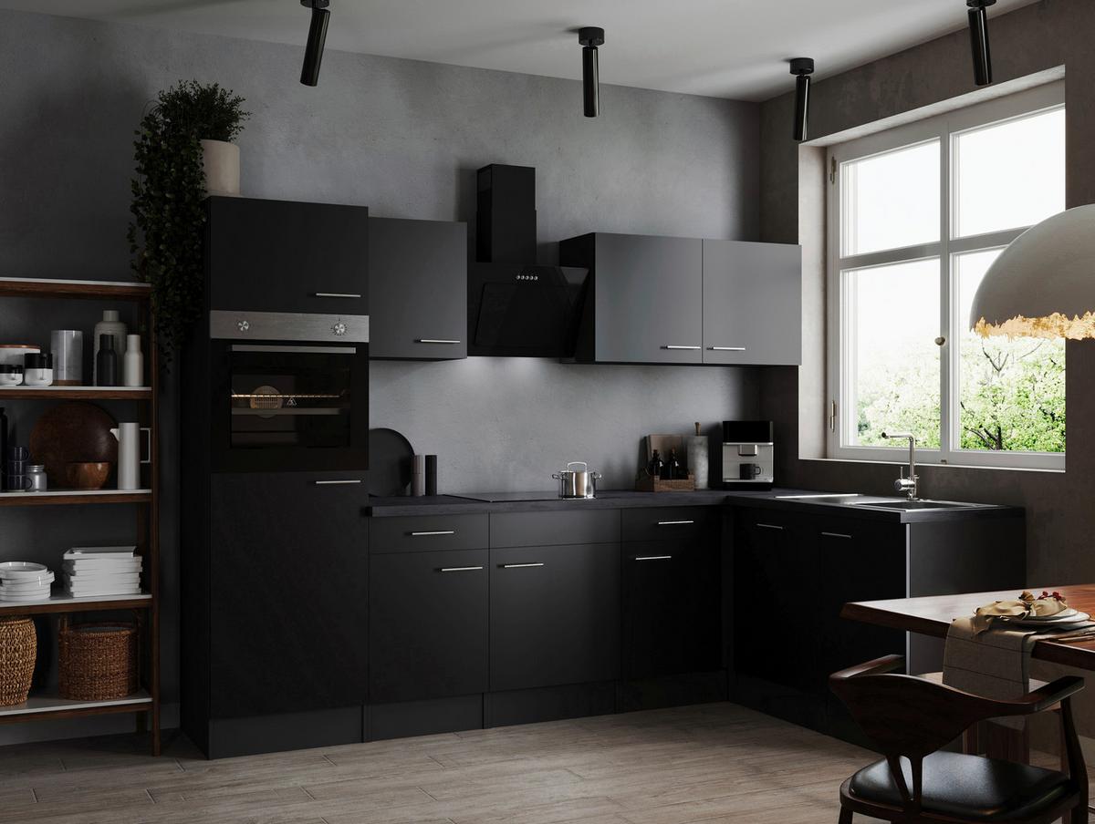 Eckküche Oliver Schwarz, Grau S: 280x172 Cm - Schwarz/Grau, Design, Holzwerkstoff (280/172cm) - Respekta