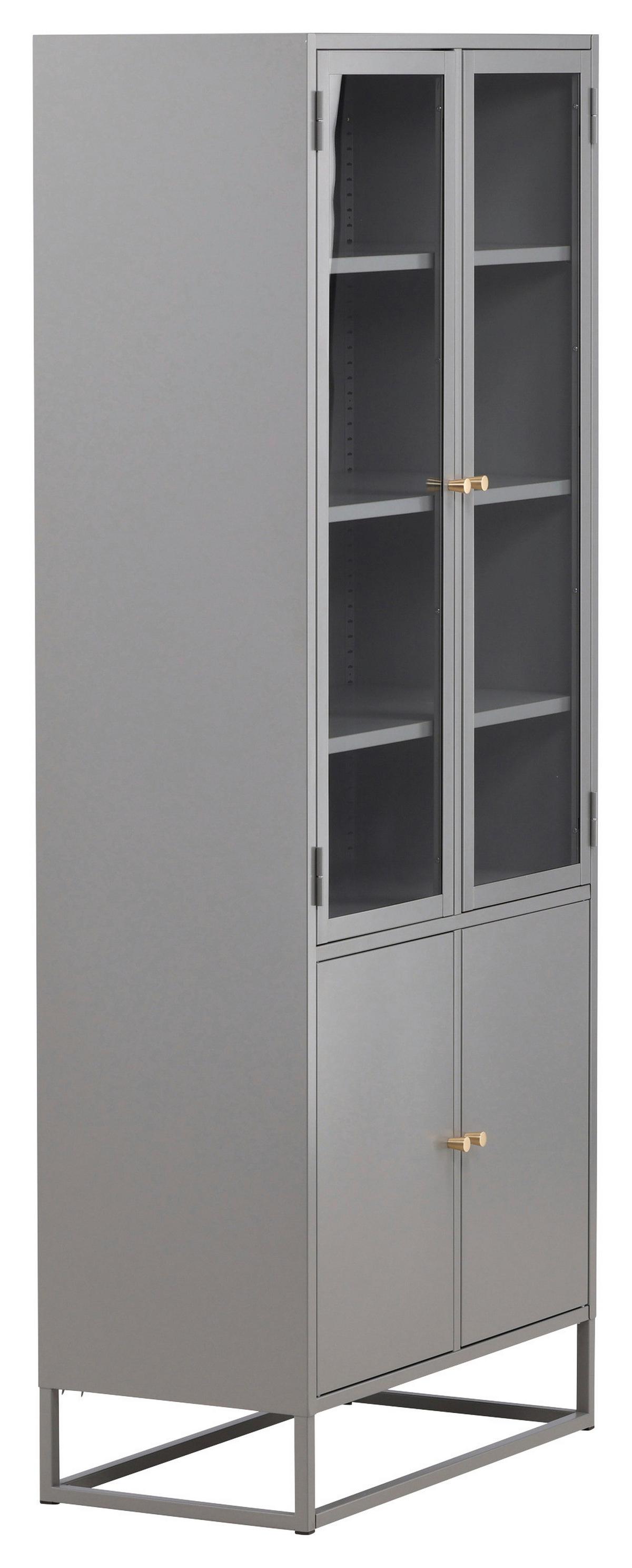 Vitrine Bakal - Hellgrau, Design, Glas/Metall (80/190/41cm) - Livetastic