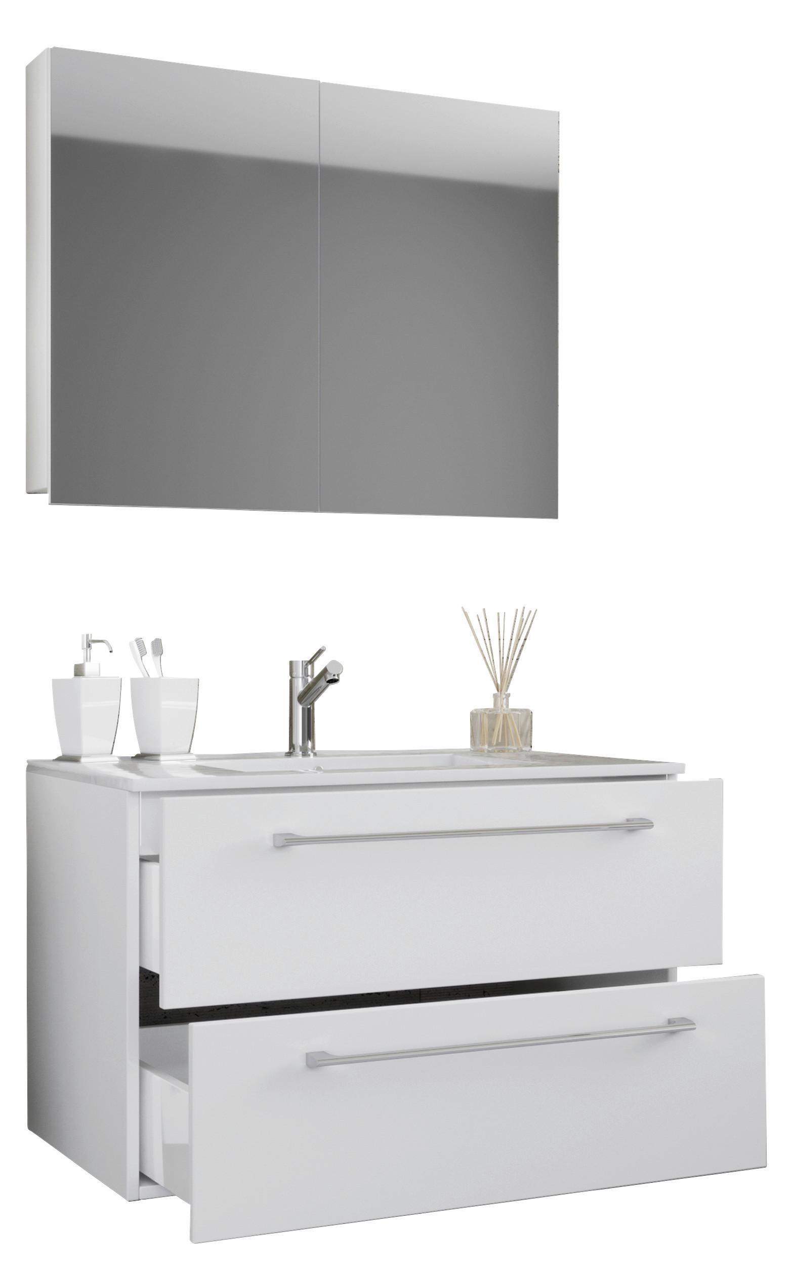 Badezimmer Badinos 3-Teilig Weiß B: 80 cm - Weiß, MODERN, Keramik/Holzwerkstoff (80cm) - MID.YOU