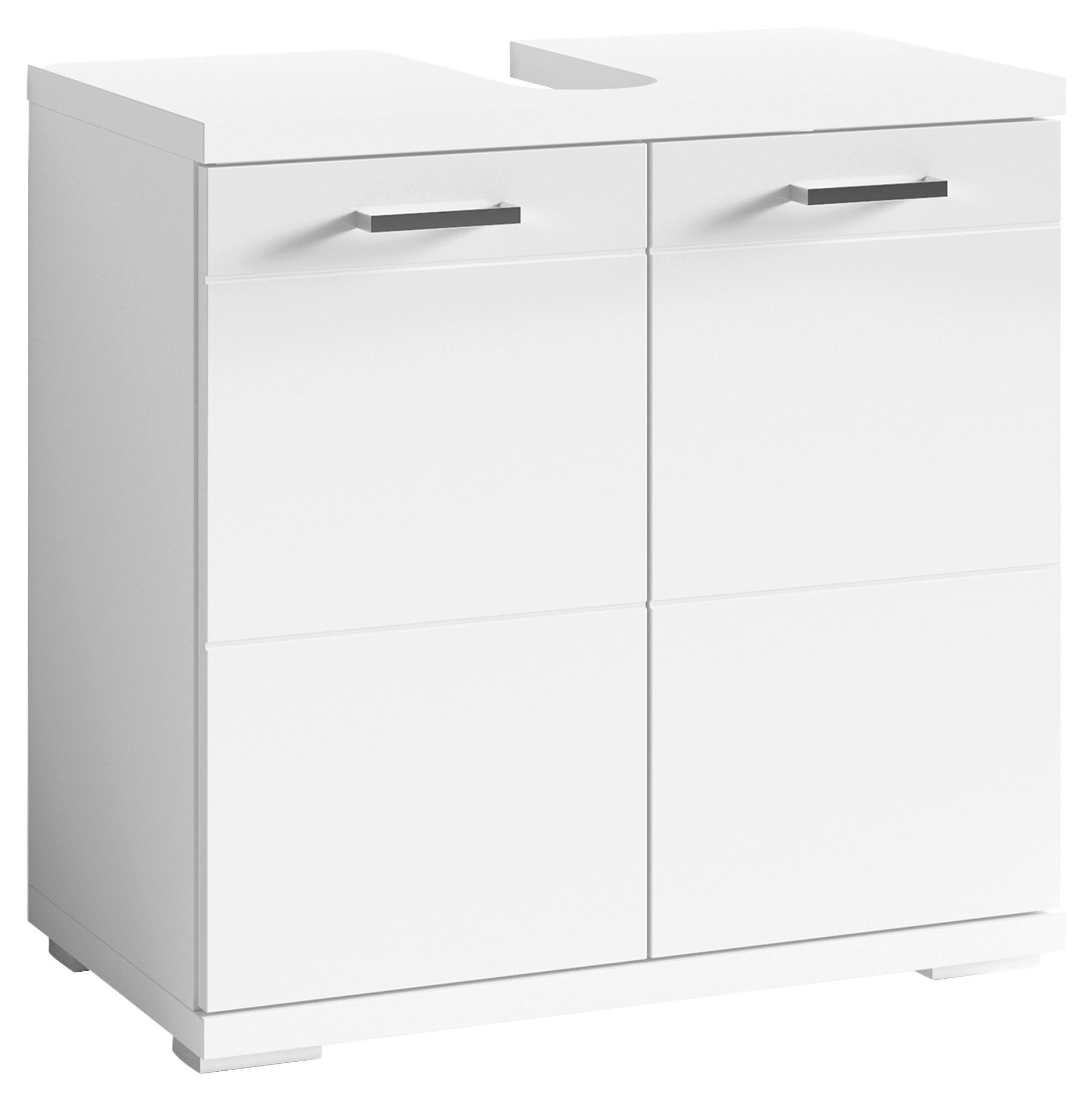 Waschbeckenunterschrank Nebraska B: 60 cm Weiß - Chromfarben/Weiß Hochglanz, MODERN, Holzwerkstoff (60/59/31,5cm) - MID.YOU