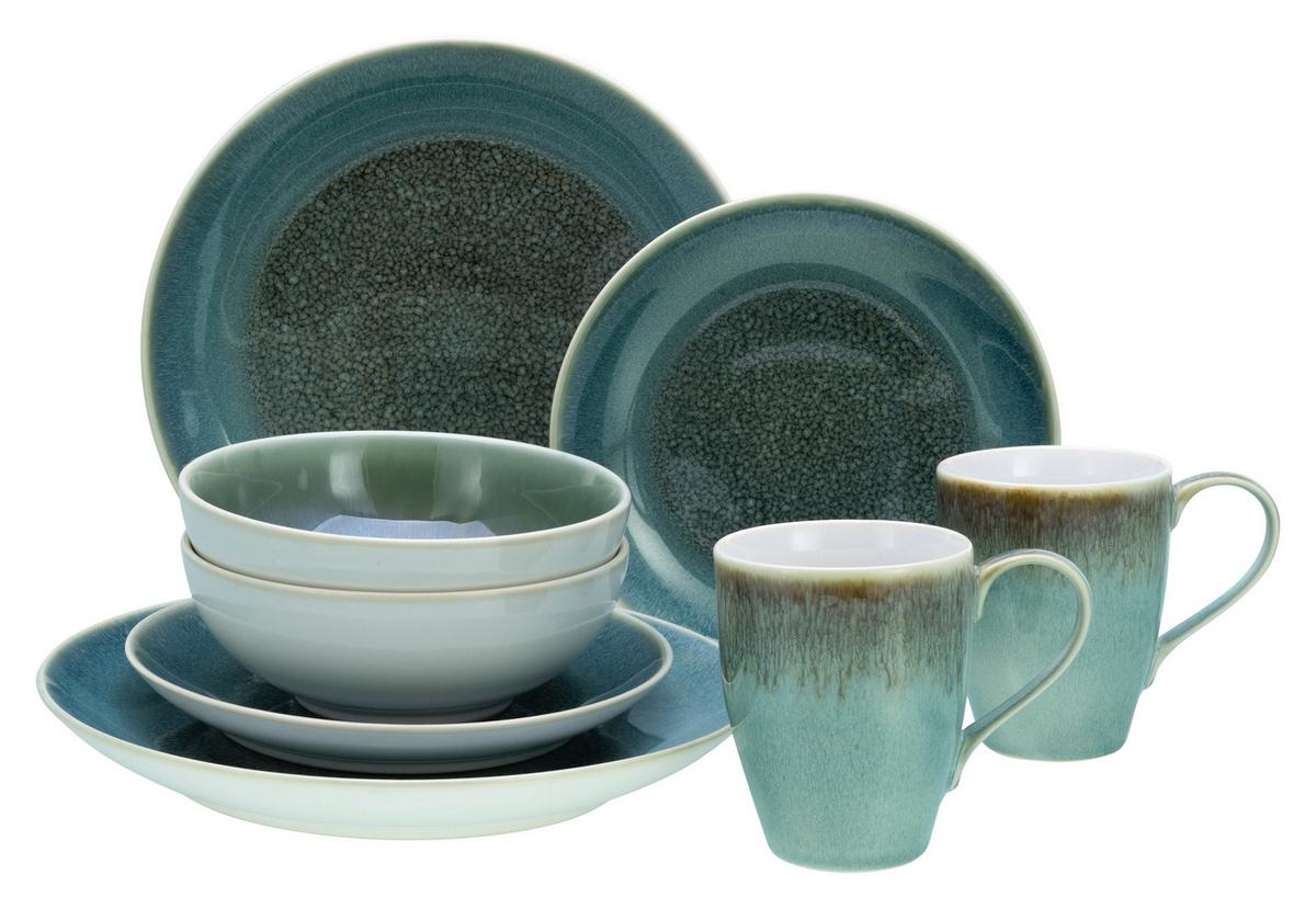 Kombiservice Keramik 2 Personen Geschirr Set Grün - Weiß/Grün, Basics, Keramik - Creatable