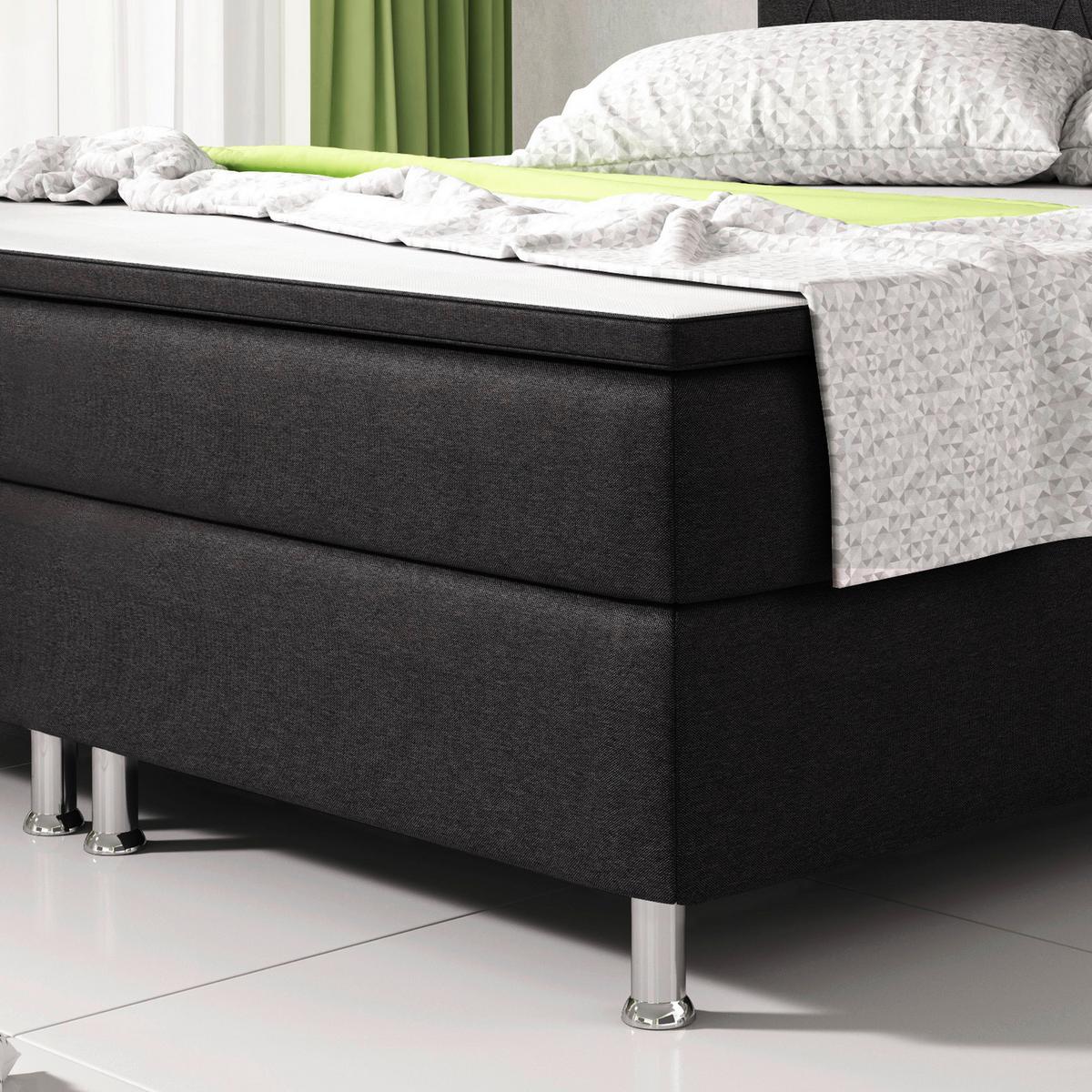 Boxspringbett Mit Topper 180x200 Cm Boston - Silberfarben/Schwarz, KONVENTIONELL, Textil (180/200cm) - MID.YOU