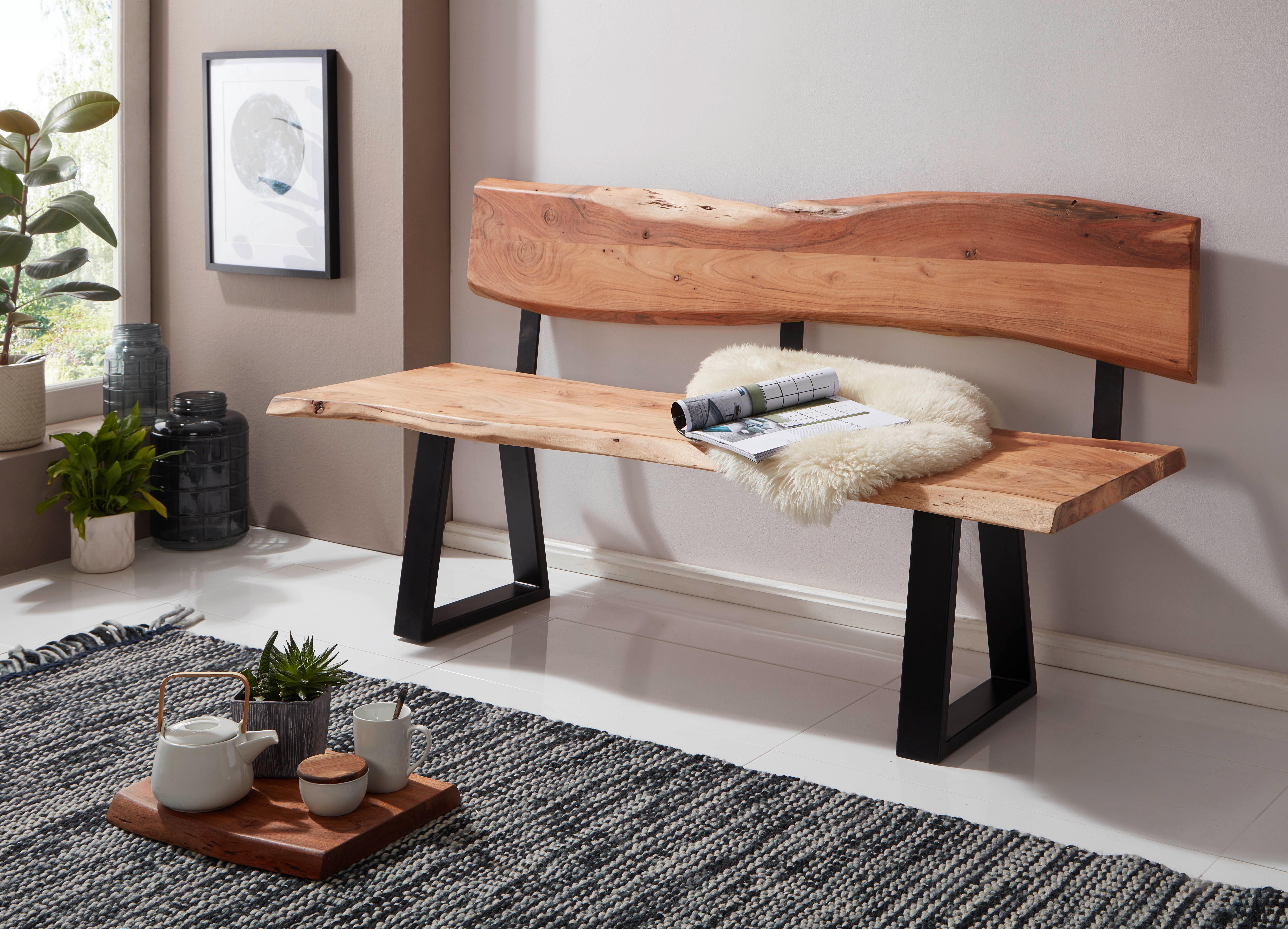 Sitzbank Wl5.639 - Schwarz/Akaziefarben, Design, Holz (180/86/60cm) - MID.YOU
