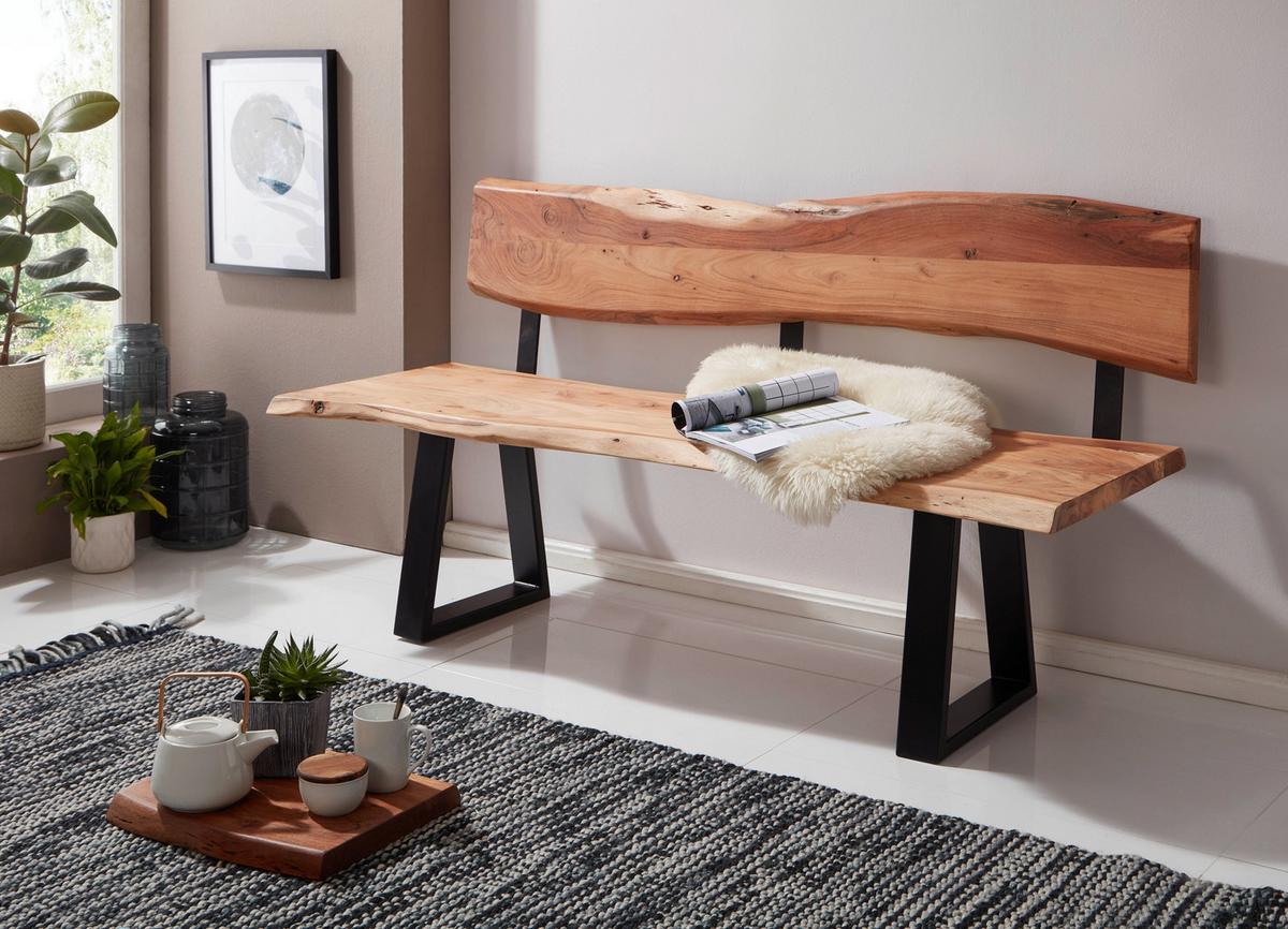 Sitzbank Wl5.639 - Schwarz/Akaziefarben, Design, Holz (180/86/60cm) - MID.YOU
