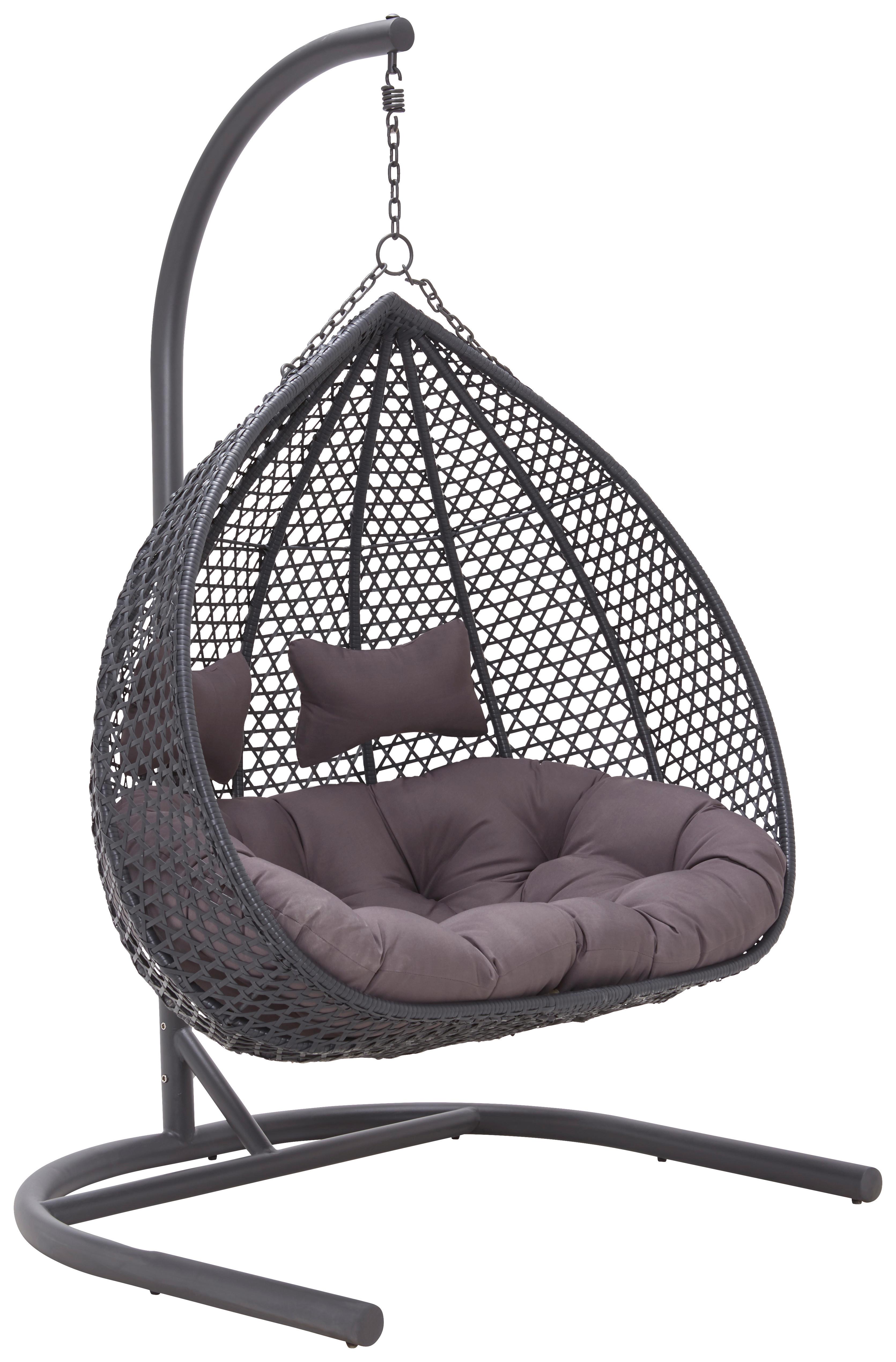 XXL Závesné kreslo Bari vrátane vankúšov - sivá/tmavosivá, Modern, kov/textil (130/201/116cm) - Bessagi Garden