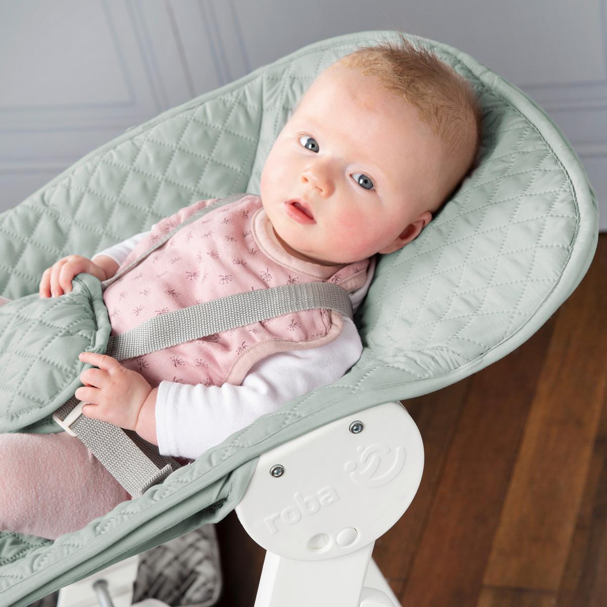 Hochstuhl Weiß/pastellgrün Mit Sitz/liegefunktion - Pastellgrün/Weiß, Basics, Holzwerkstoff/Textil (46/94/66,5cm) - Roba