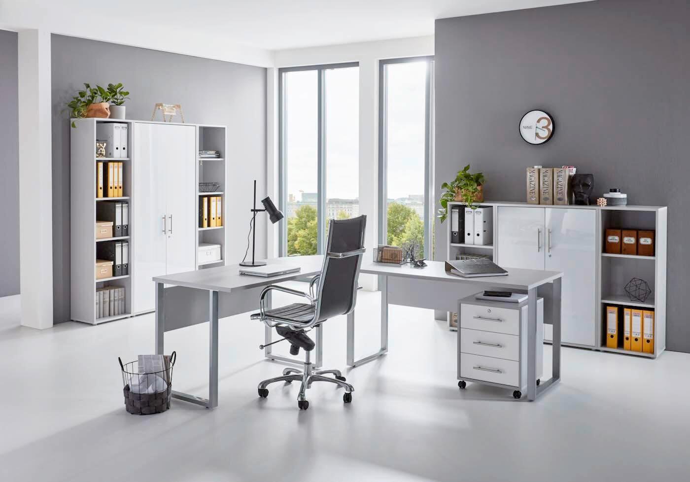 Büro Office Edition Grau/weiß Hochglanz - Weiß Hochglanz/Grau, MODERN, Holzwerkstoff - MID.YOU