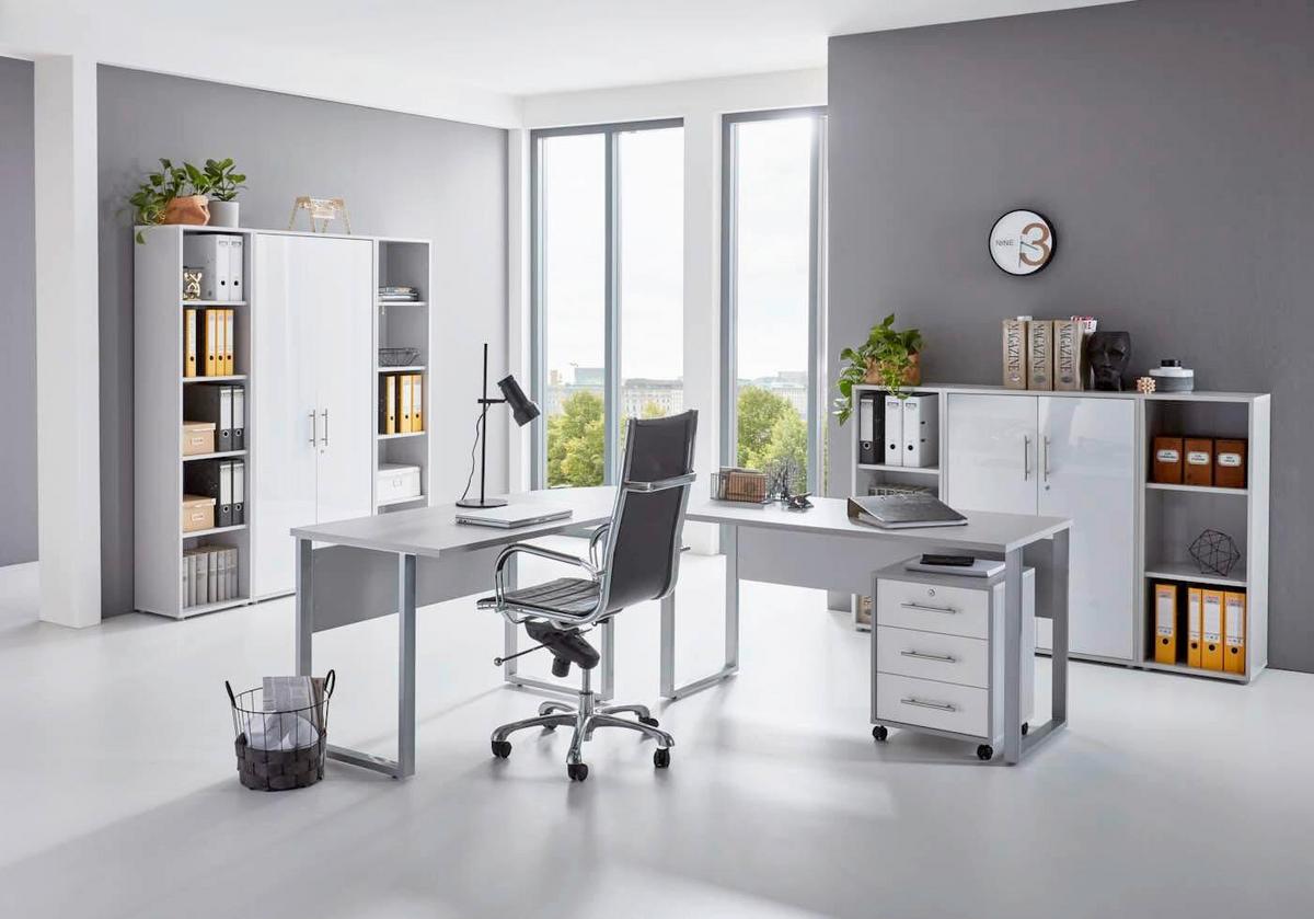 Büro Office Edition Grau/weiß Hochglanz - Weiß Hochglanz/Grau, MODERN, Holzwerkstoff - MID.YOU