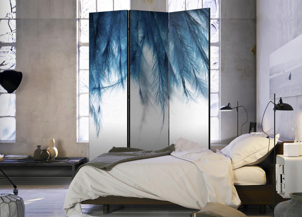 Paravent Blau Weiß B: 135 cm - Blau/Weiß, Basics, Holz/Textil (135/172/3cm) - artgeist