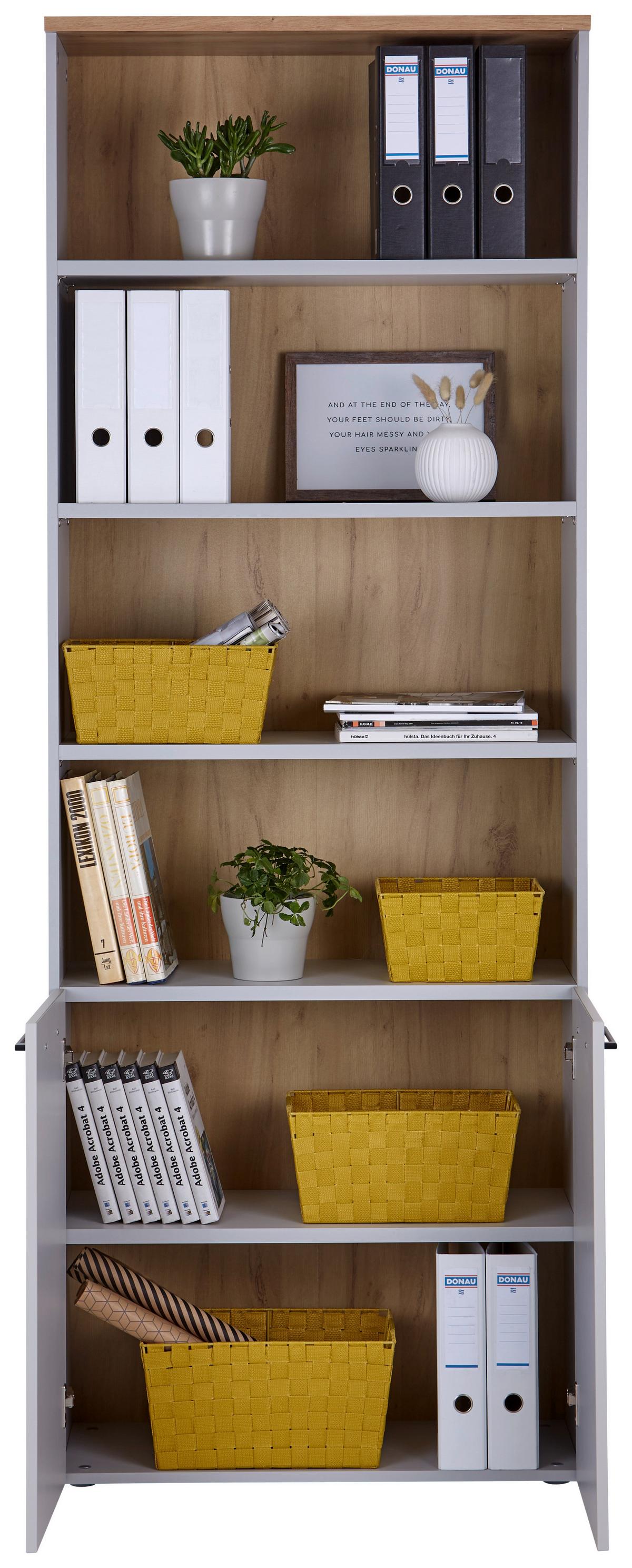 Aktenregal Kontor 3 Eiche Dekor Grau B: 80 cm - Eichefarben/Grau, MODERN, Holzwerkstoff (80/220/38cm)