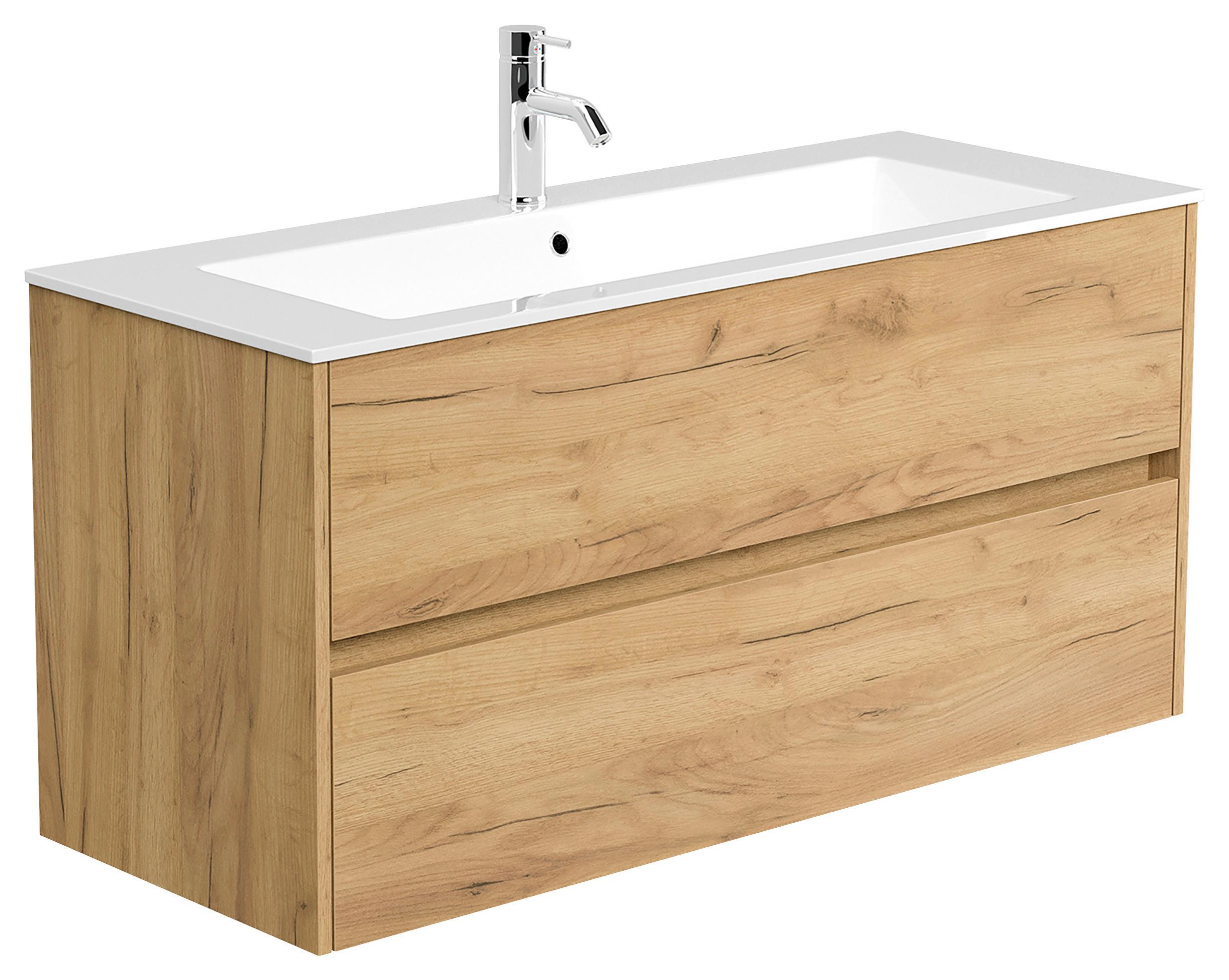 Waschtischkombi Limes Eiche Dekor B: 120 Cm - Eichefarben/Weiß, MODERN, Holzwerkstoff/Stein (120/58,5/46,6cm) - MID.YOU