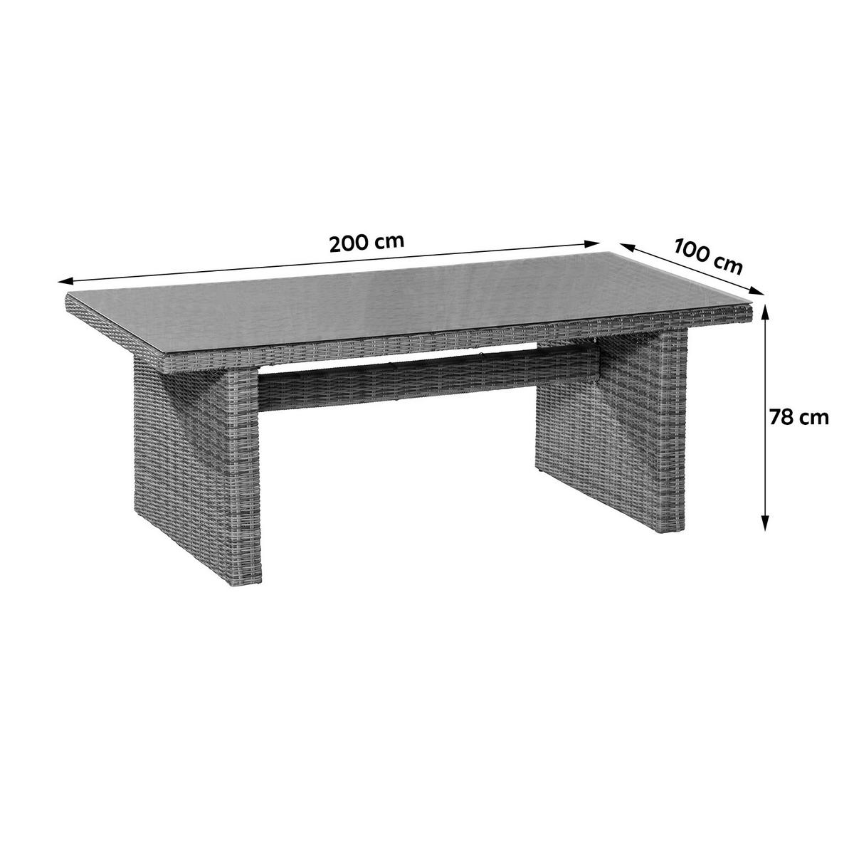 Gartentisch Riviera Kunststoff/Metall/Glas L 200cm - Naturfarben, MODERN, Glas/Kunststoff (200/100/78cm) - Gardenson