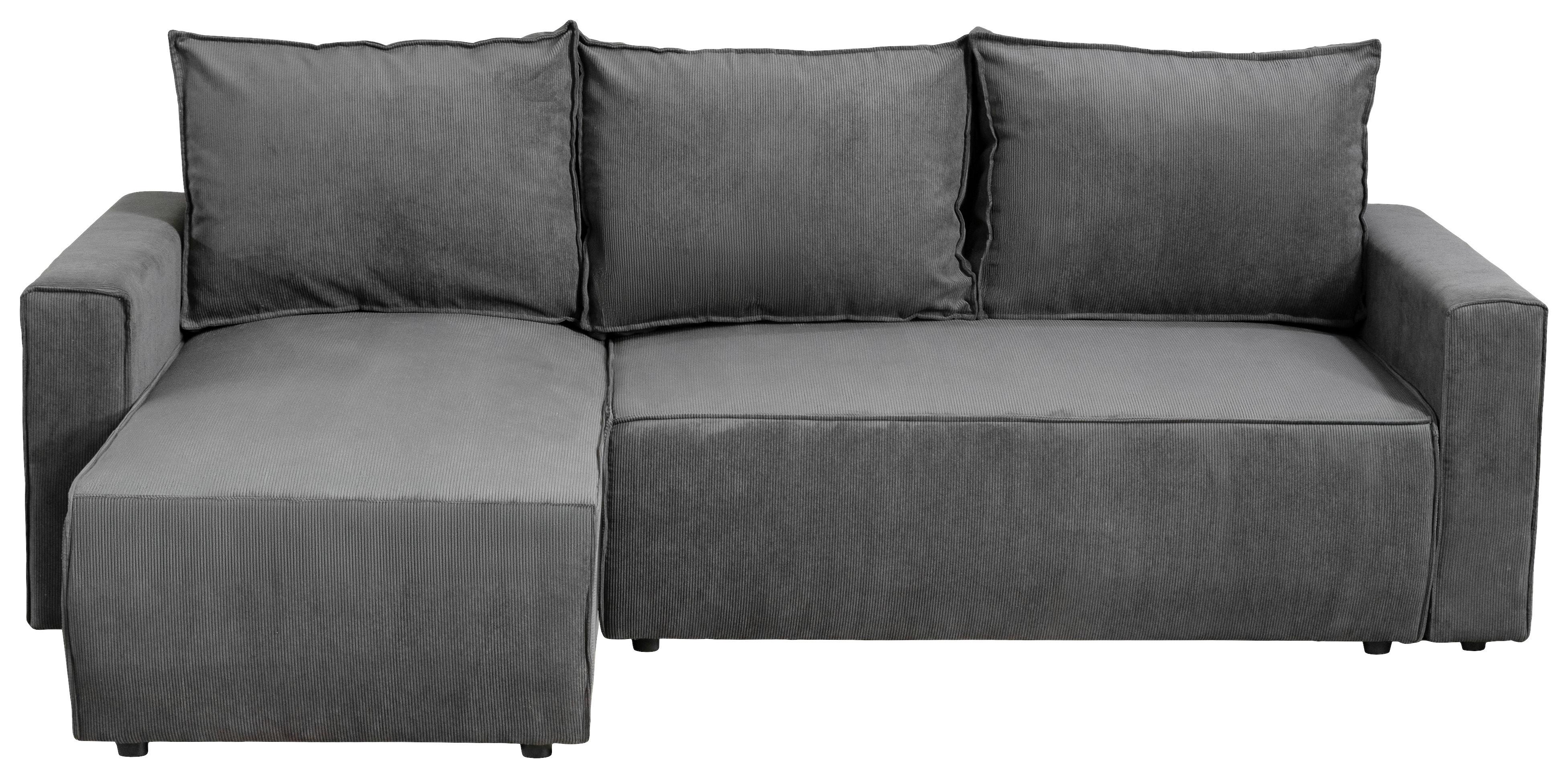 Ecksofa Potaro Feincord grau, S: 238x148cm - Schwarz/Grau, Trend, Holz/Kunststoff (238/148cm)
