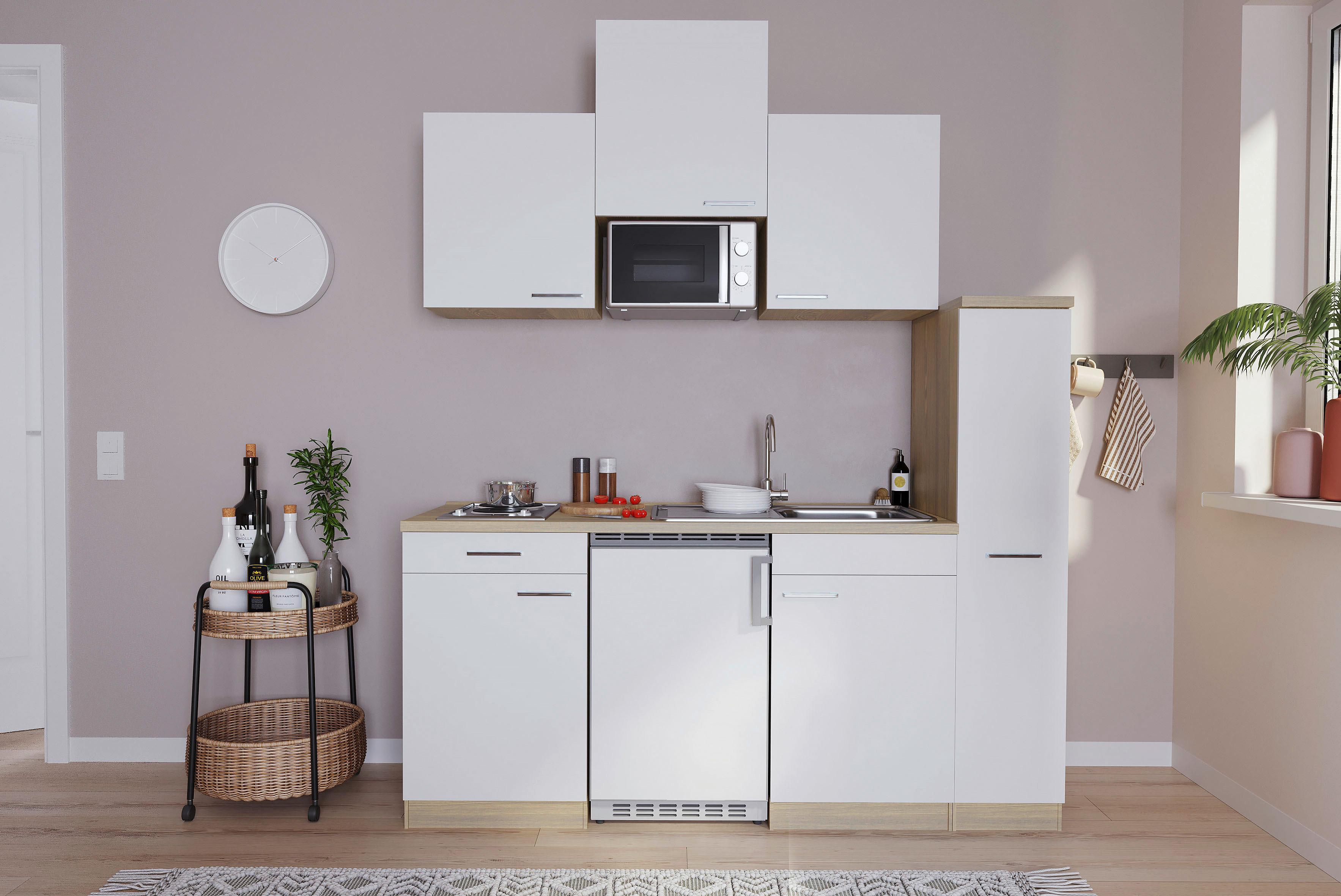 KÜCHENBLOCK LUIS SINGLEKÜCHE 180 CM - Eichefarben/Weiß, Basics, Holzwerkstoff (180cm) - Respekta