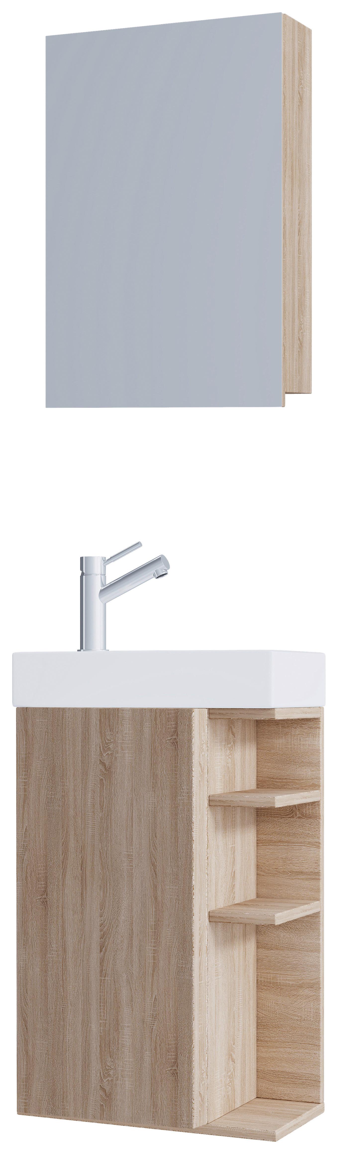 Gästebad Lumia - Weiß/Sonoma Eiche, MODERN, Glas/Keramik (40cm) - MID.YOU