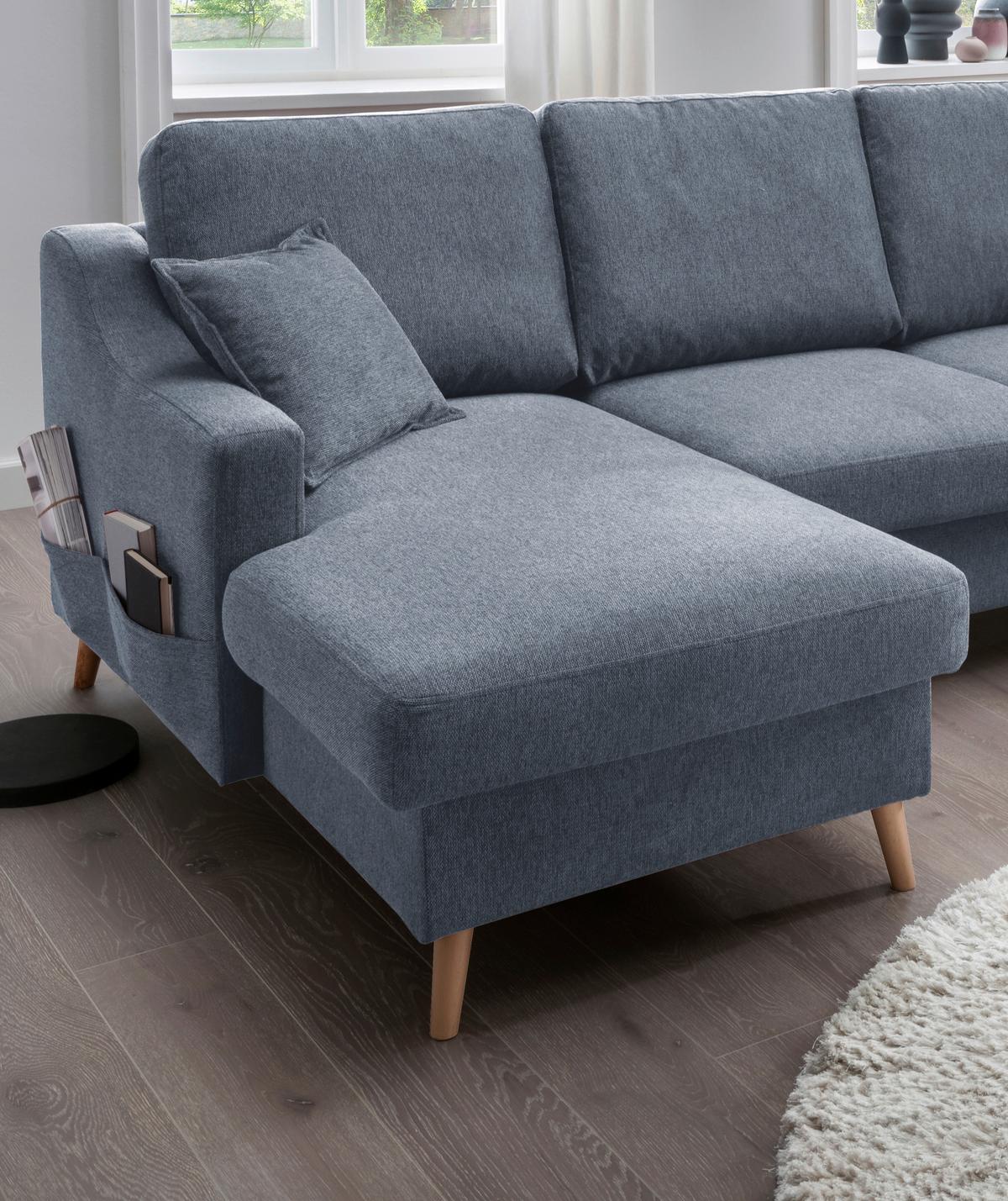 Wohnlandschaft Valentina Mit Schlaffunktion Blau - Blau/Naturfarben, KONVENTIONELL, Textil (150/301/200cm) - P & B