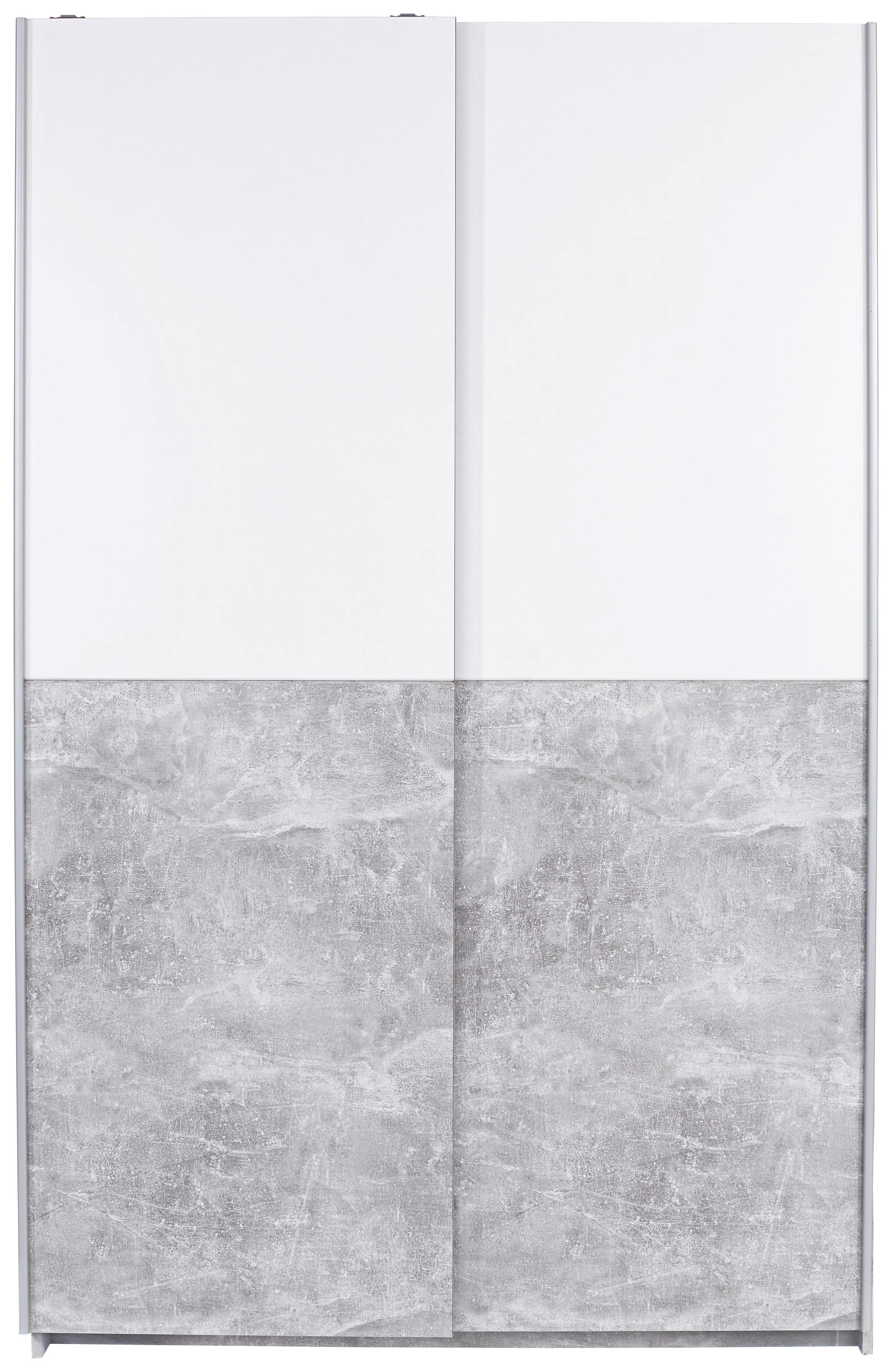 Schwebetürenschrank Victoria1 B:125cm Beton/ Weiß Dekor - Weiß/Grau, MODERN, Holzwerkstoff (125/196/62cm)