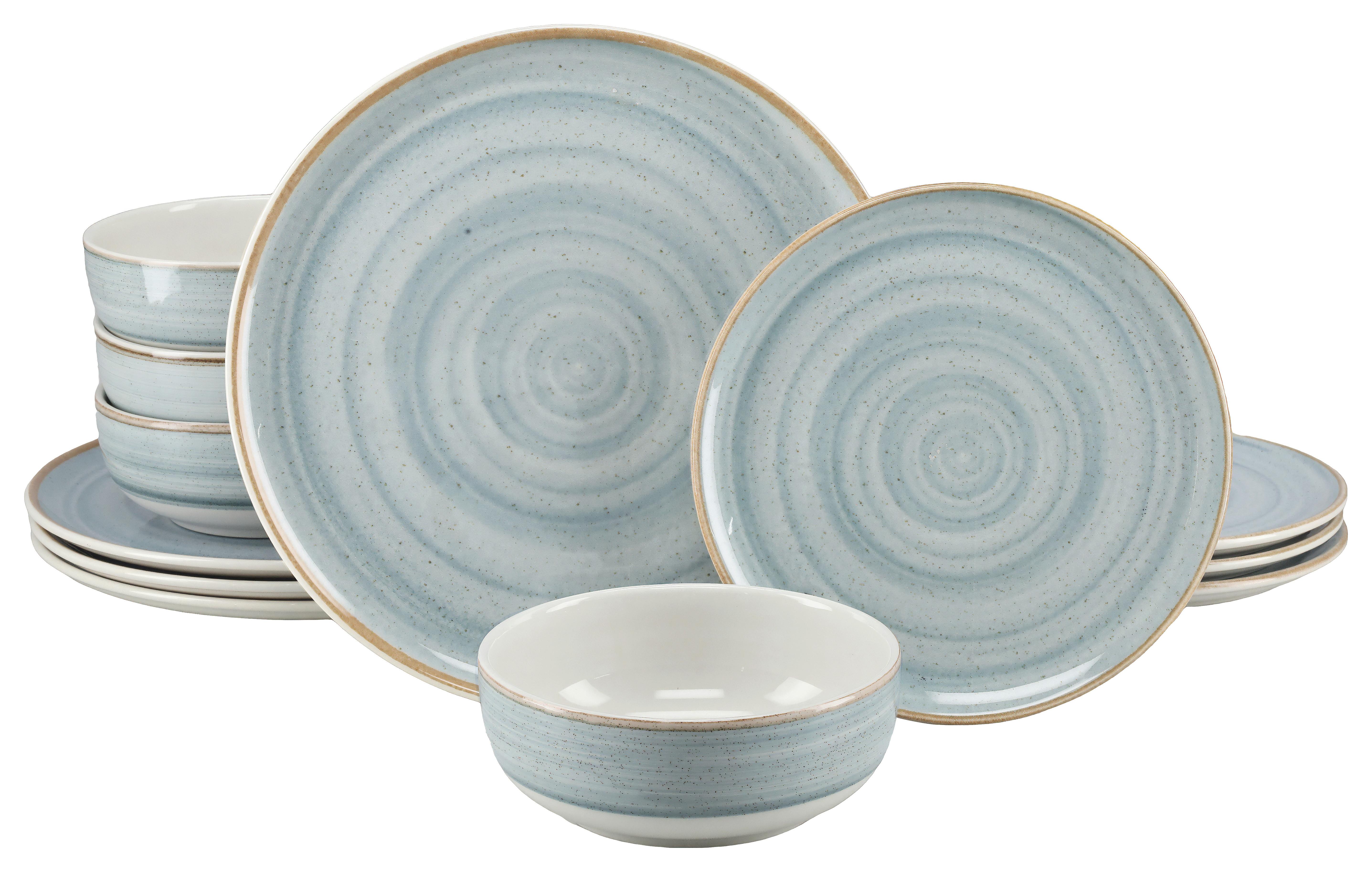Taflservice Steinzeug 12 -Teilig. Creme/Azurblau - Azurblau/Creme, Basics, Keramik - Creatable