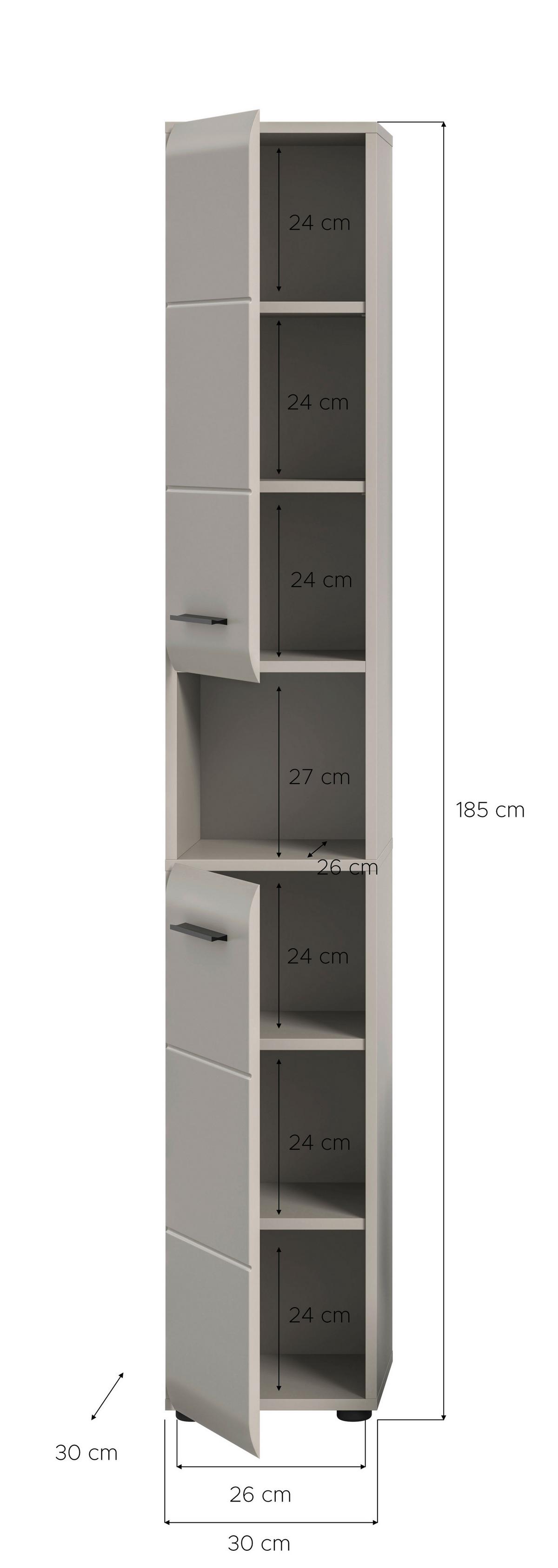 HOCHSCHRANK Ice Kaschmir B: 30cm - Kaschmir/Schwarz, Trend, Holzwerkstoff (30/185/30cm) - MID.YOU