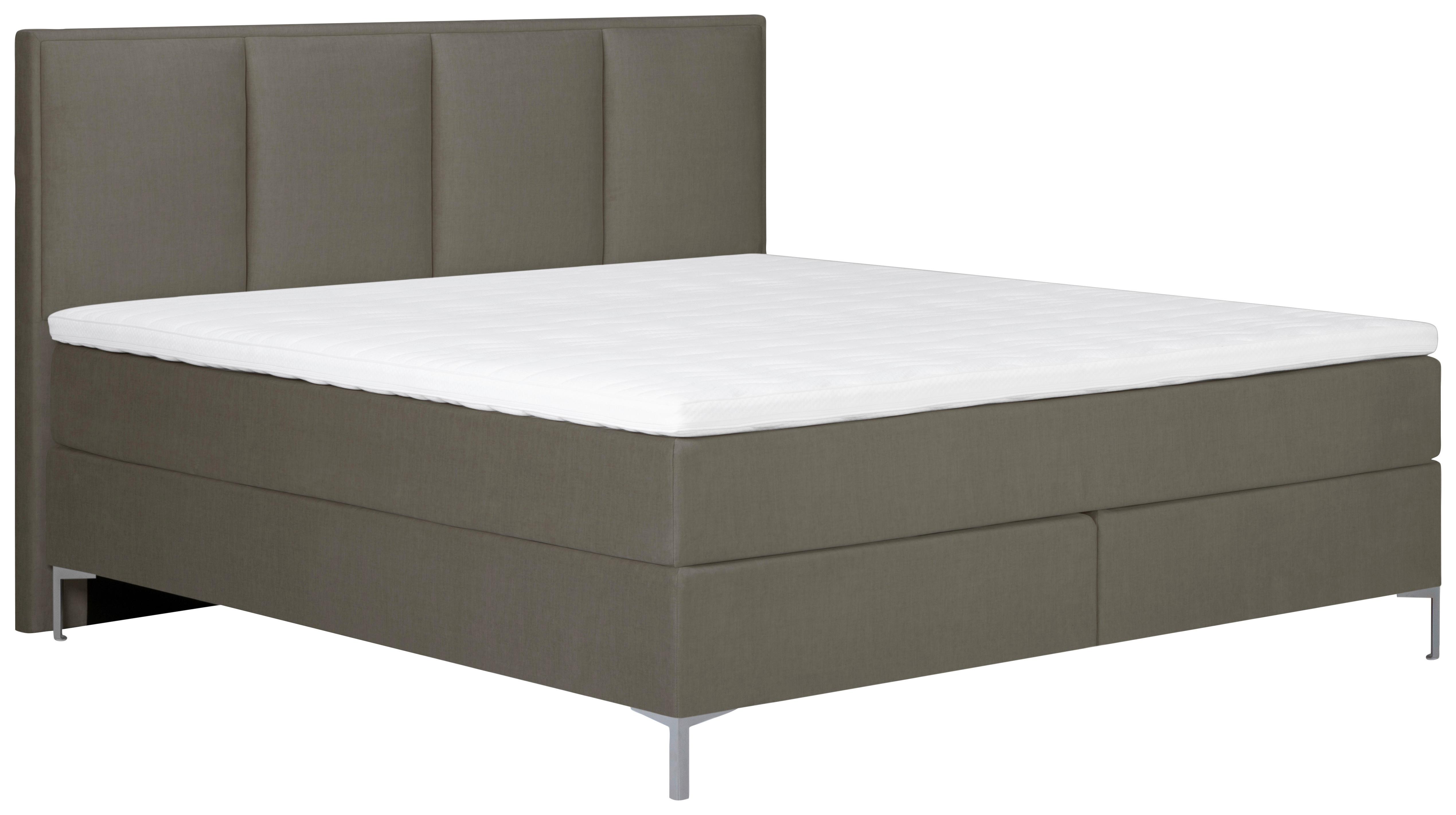Boxspringbett Graz 180x200 cm Braun inkl. Topper - Alufarben/Braun, MODERN, Textil (180/200cm) - MID.YOU