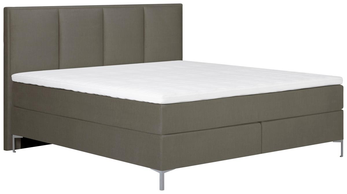 Boxspringbett Graz 180x200 cm Braun inkl. Topper - Alufarben/Braun, MODERN, Textil (180/200cm) - MID.YOU